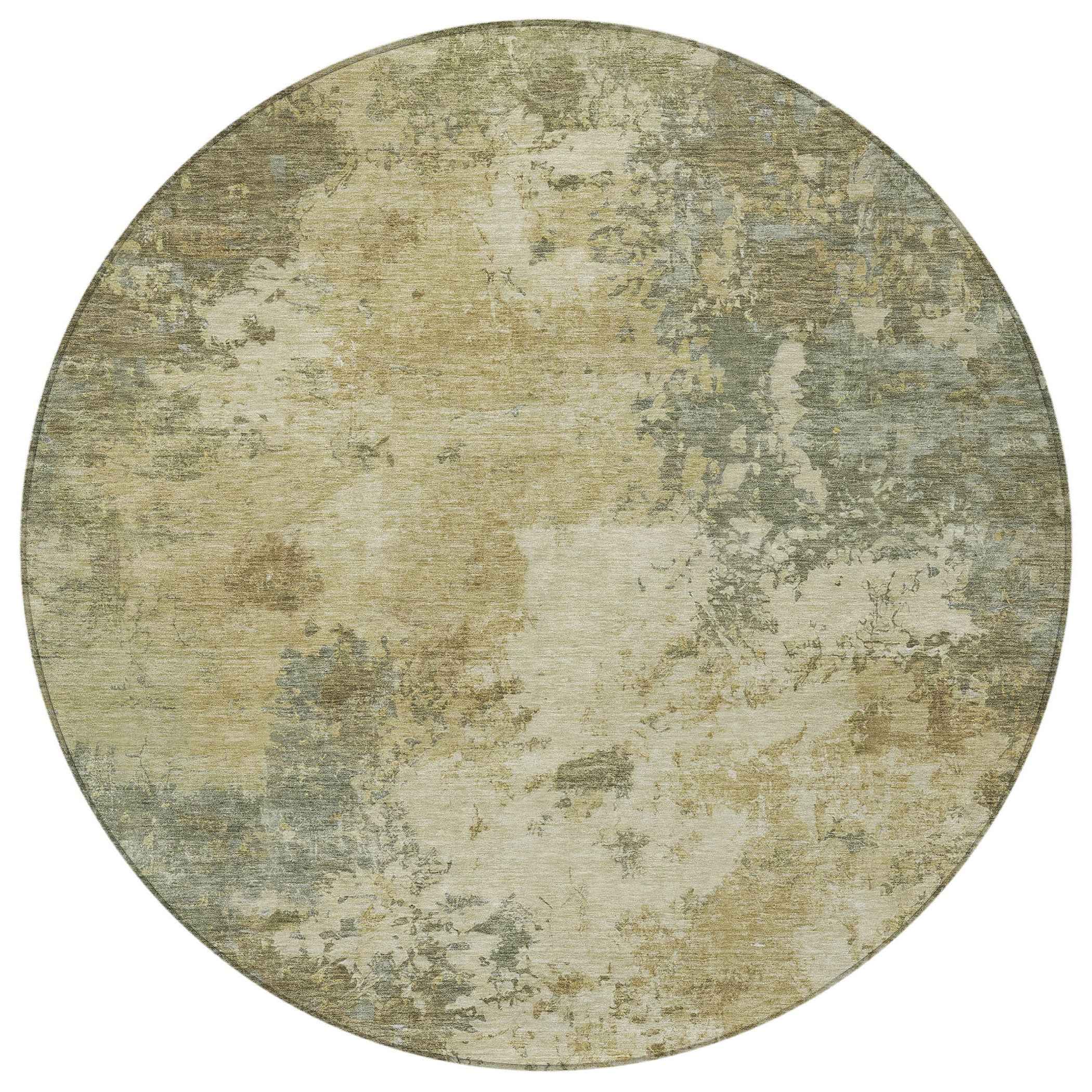 8' Wheat And Beige Round Abstract Washable Indoor Outdoor Area Rug