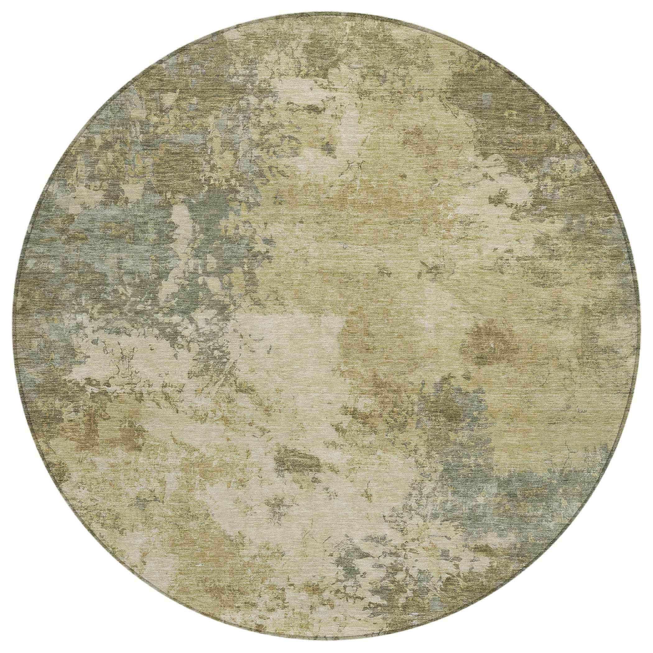 8' Wheat And Beige Round Abstract Washable Indoor Outdoor Area Rug