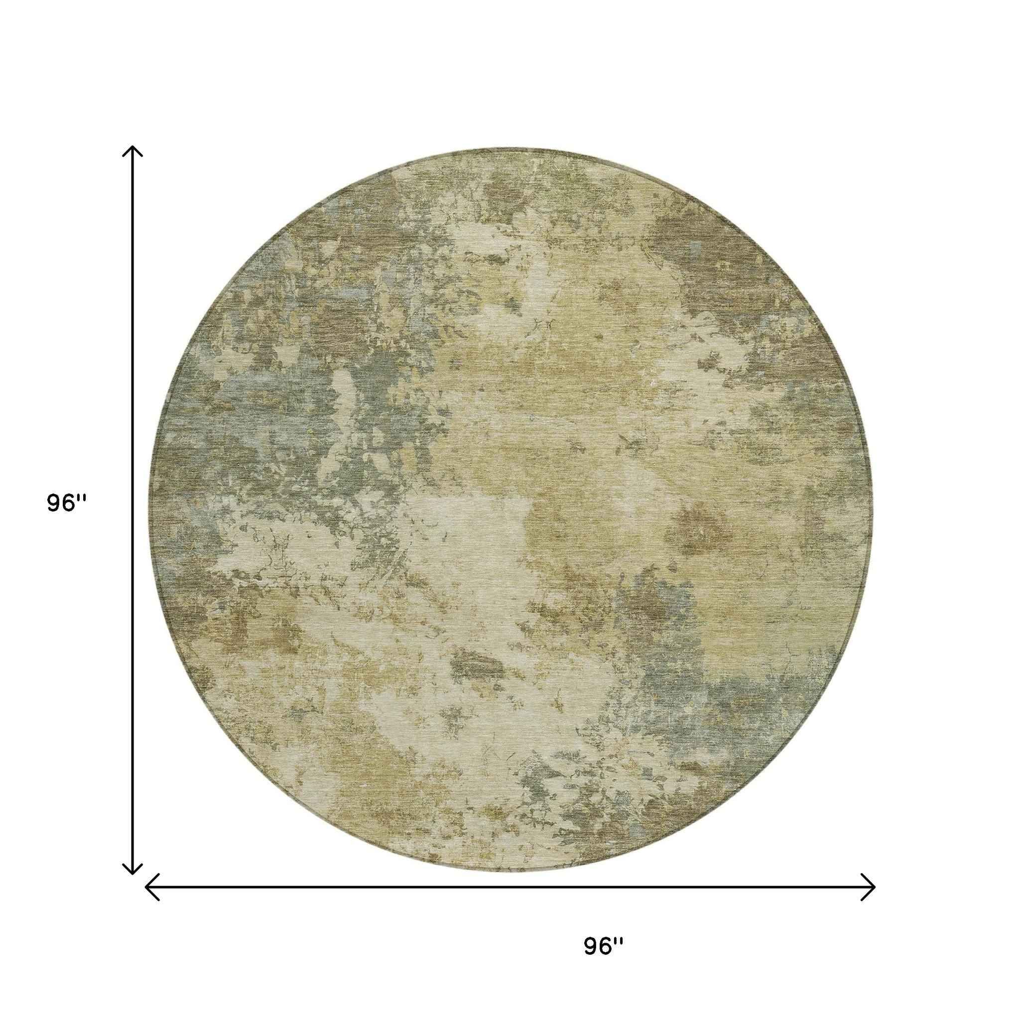 8' Wheat And Beige Round Abstract Washable Indoor Outdoor Area Rug