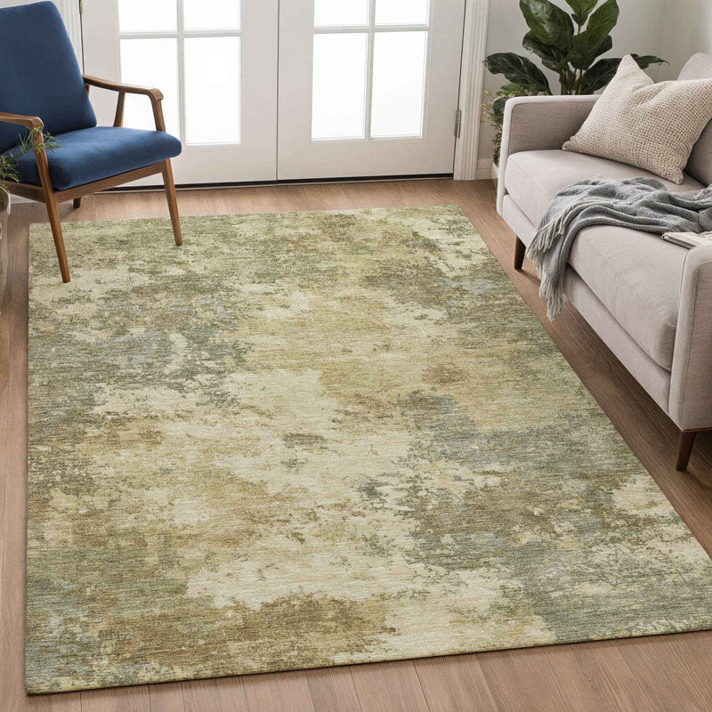9' X 12' Wheat And Beige Abstract Washable Indoor Outdoor Area Rug