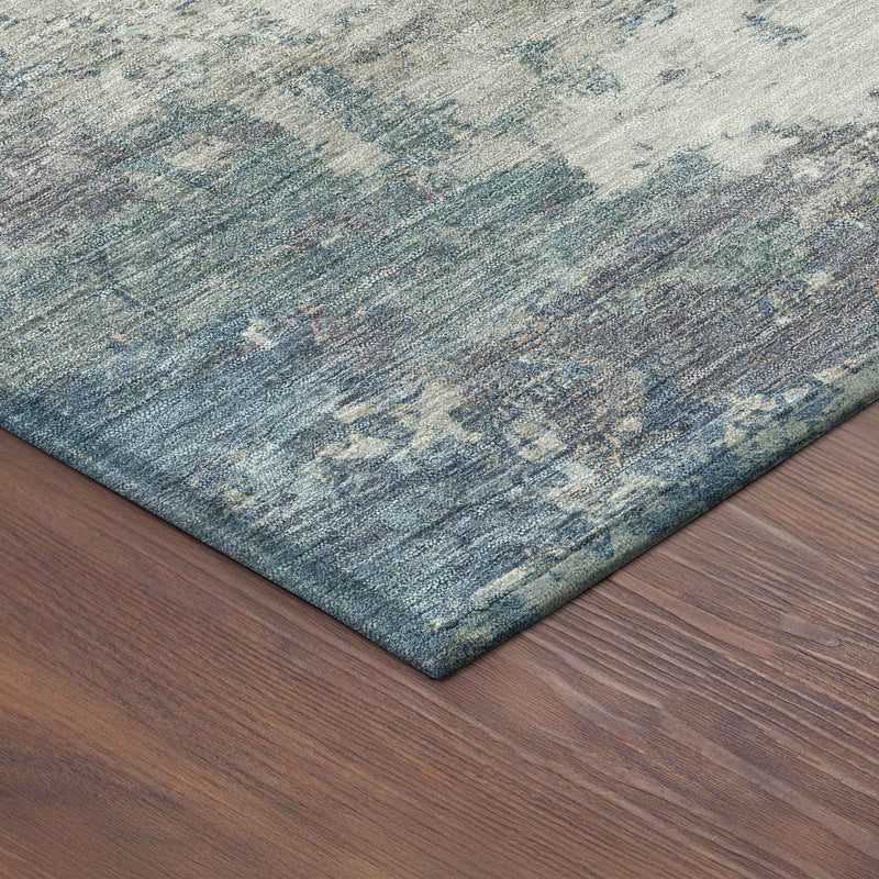 3' X 5' Denim Blue And Gray Abstract Washable Indoor Outdoor Area Rug