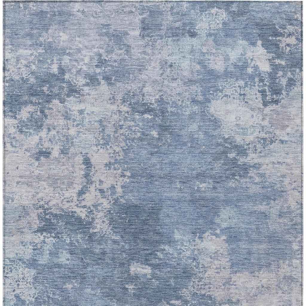8' X 10' Blue And Ivory Abstract Washable Indoor Outdoor Area Rug