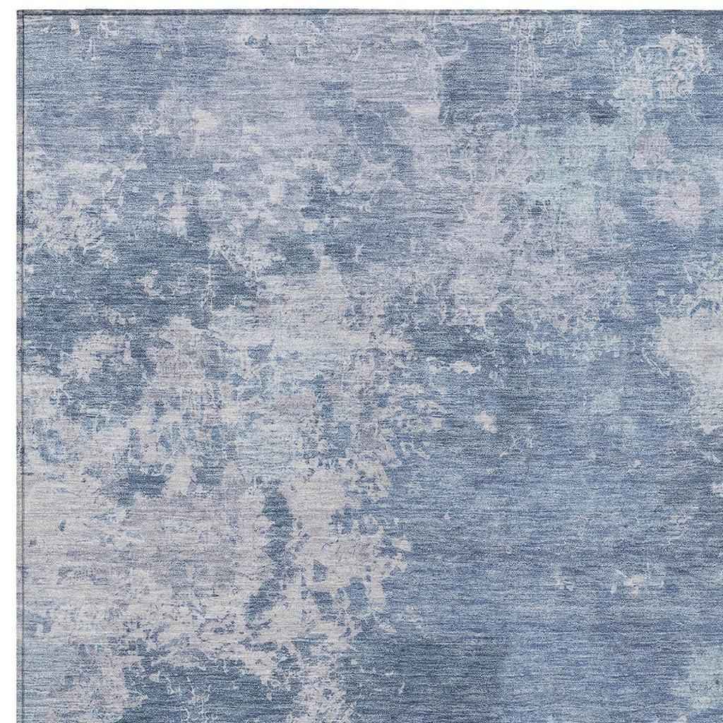 8' X 10' Blue And Ivory Abstract Washable Indoor Outdoor Area Rug