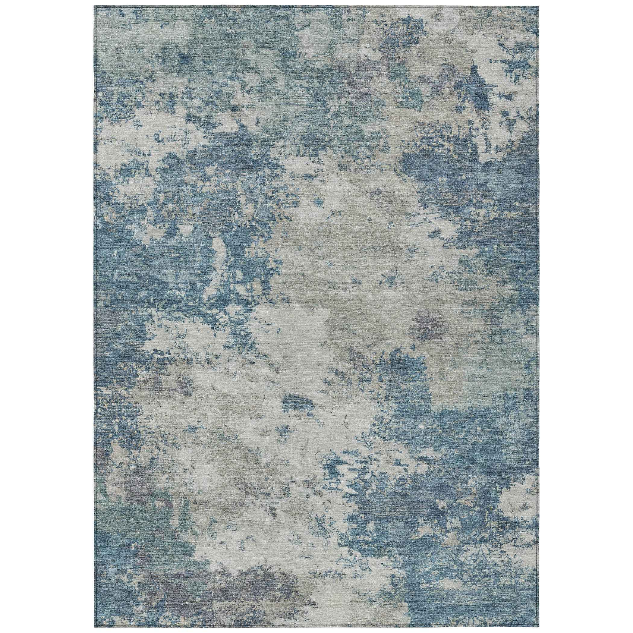 10' X 14' Denim Blue And Gray Abstract Washable Indoor Outdoor Area Rug
