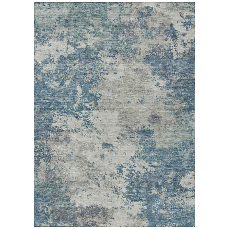 10' X 14' Denim Blue And Gray Abstract Washable Indoor Outdoor Area Rug