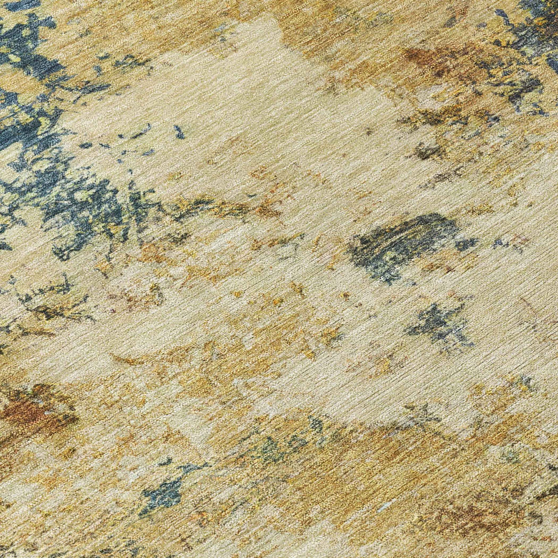 3' X 5' Beige Blue And Gray Abstract Washable Indoor Outdoor Area Rug