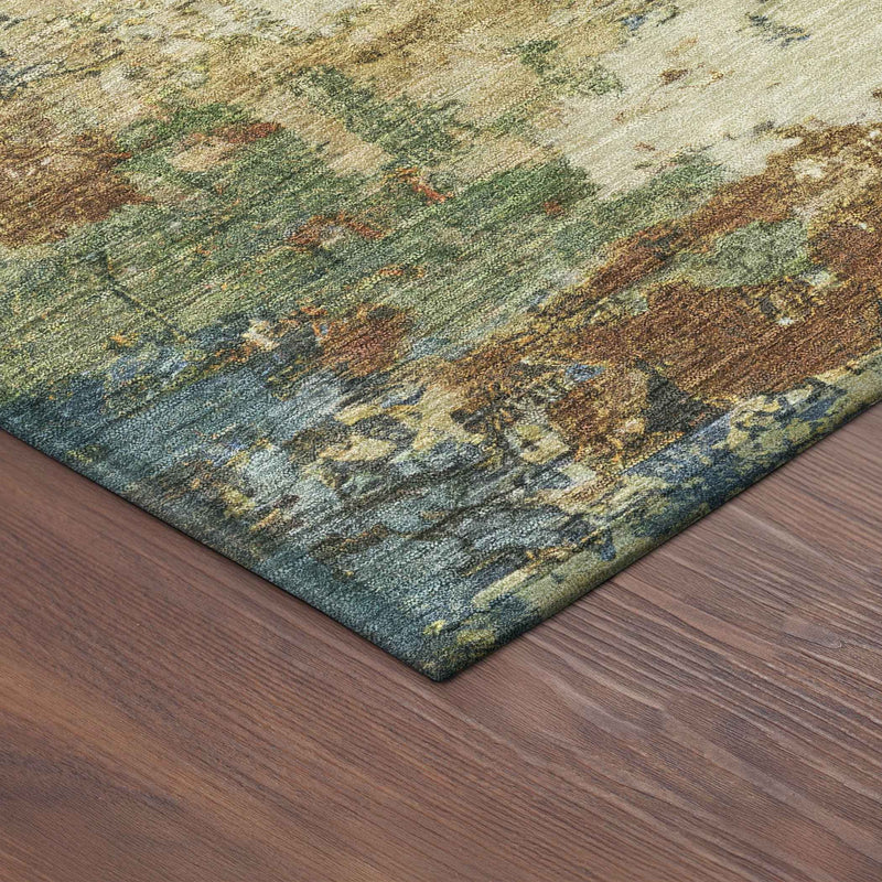 3' X 5' Beige Blue And Gray Abstract Washable Indoor Outdoor Area Rug