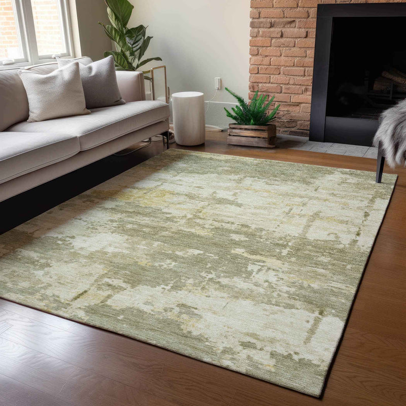 5' X 8' Sage Ivory And Gold Abstract Washable Indoor Outdoor Area Rug