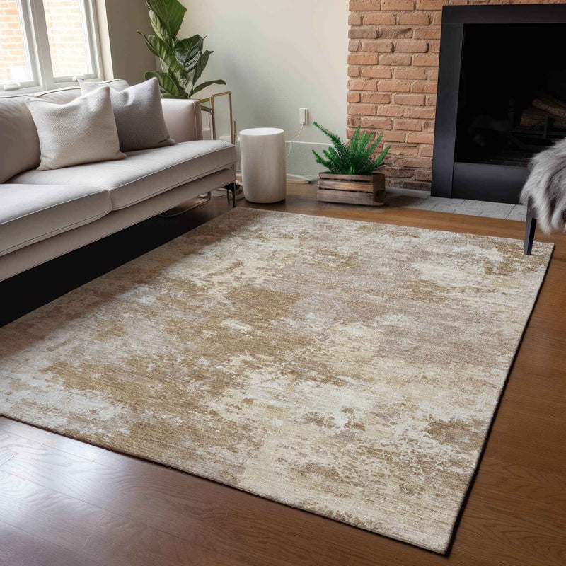 9' X 12' Brown And Beige Abstract Washable Indoor Outdoor Area Rug