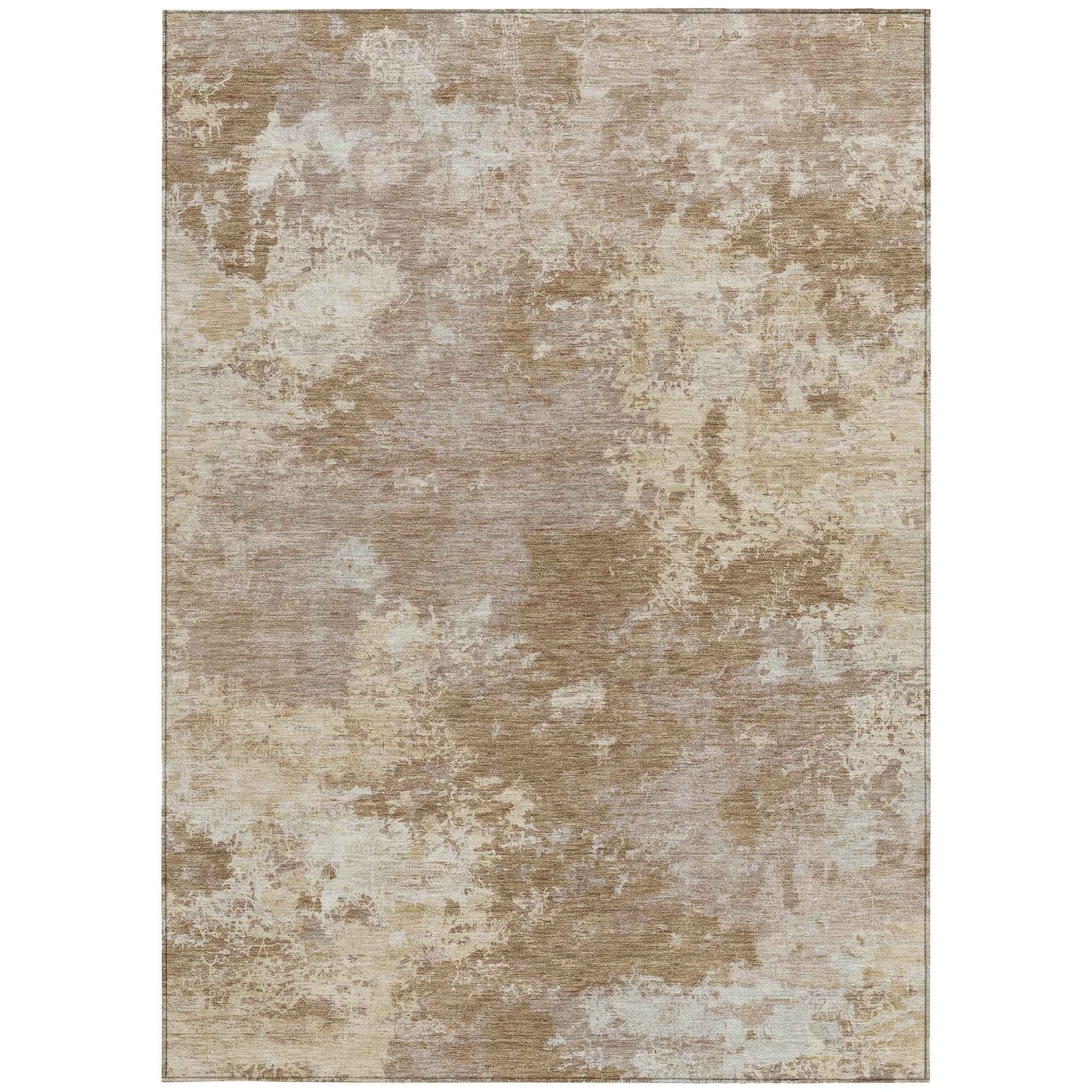 9' X 12' Brown And Beige Abstract Washable Indoor Outdoor Area Rug