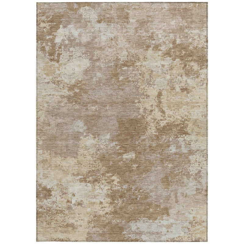 9' X 12' Brown And Beige Abstract Washable Indoor Outdoor Area Rug