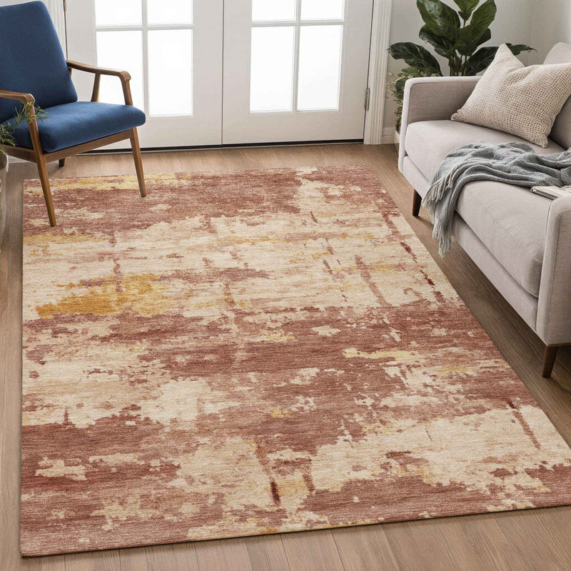 3' X 5' Rust And Beige Abstract Washable Indoor Outdoor Area Rug