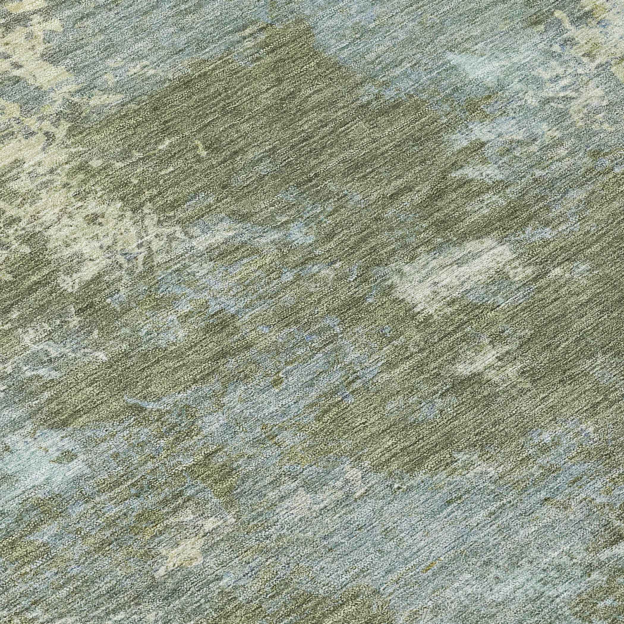 3' X 5' Fern Green And Beige Abstract Washable Indoor Outdoor Area Rug