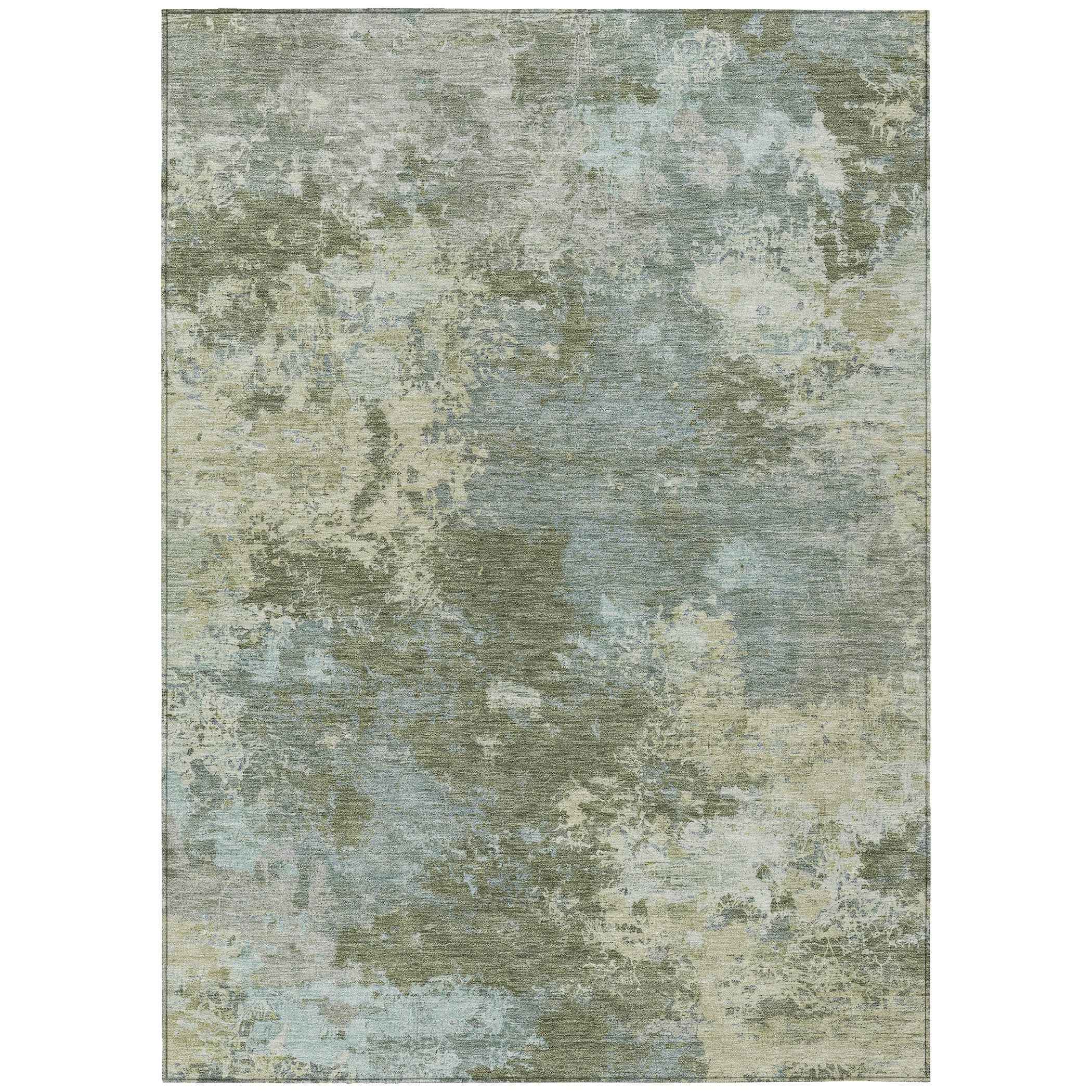 3' X 5' Fern Green And Beige Abstract Washable Indoor Outdoor Area Rug