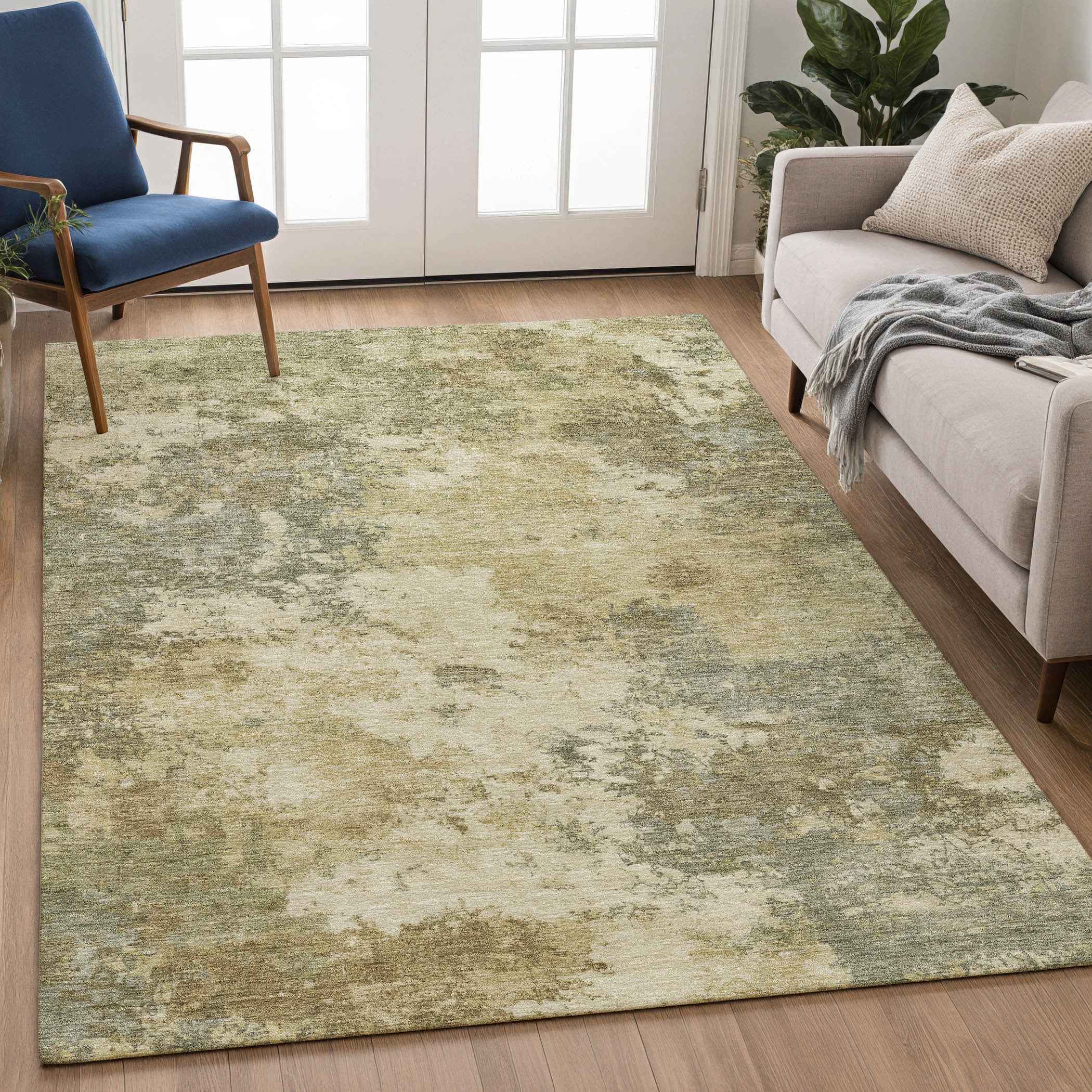 3' X 5' Wheat And Beige Abstract Washable Indoor Outdoor Area Rug