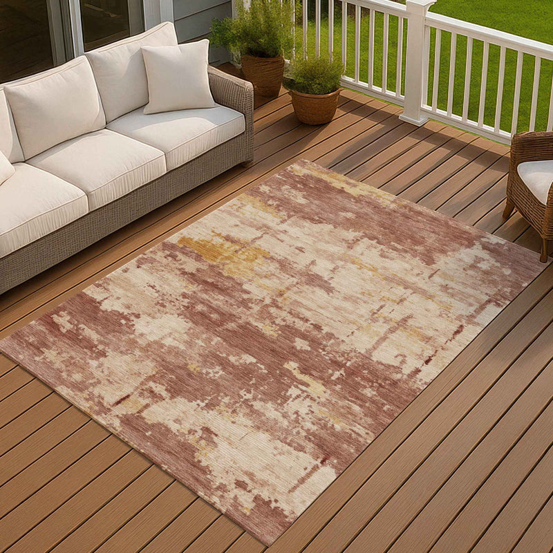 8' X 10' Rust And Beige Abstract Washable Indoor Outdoor Area Rug