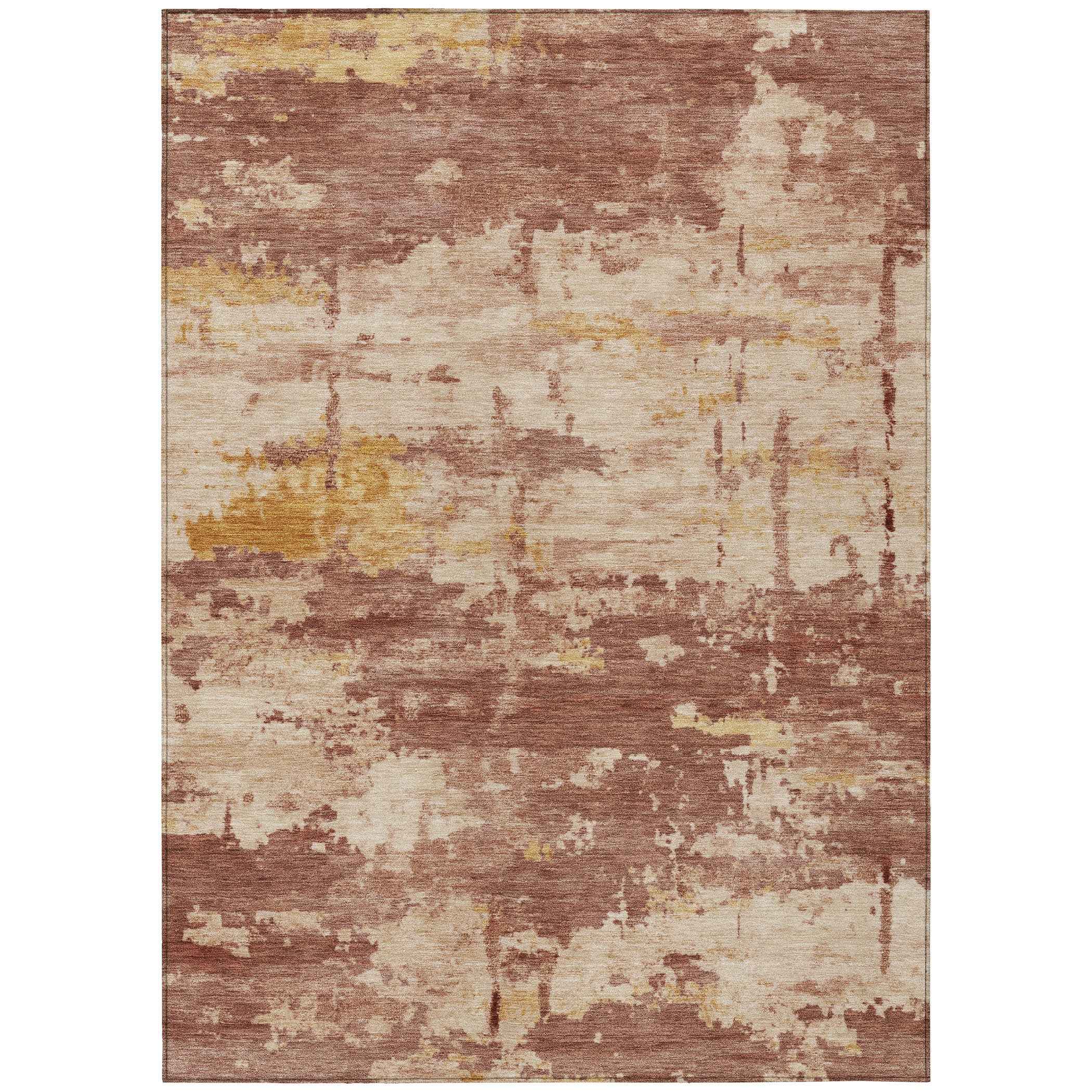 8' X 10' Rust And Beige Abstract Washable Indoor Outdoor Area Rug