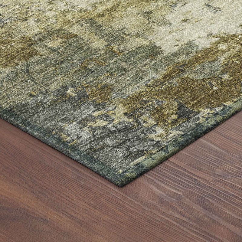 3' X 5' Pewter And Gold Abstract Washable Indoor Outdoor Area Rug