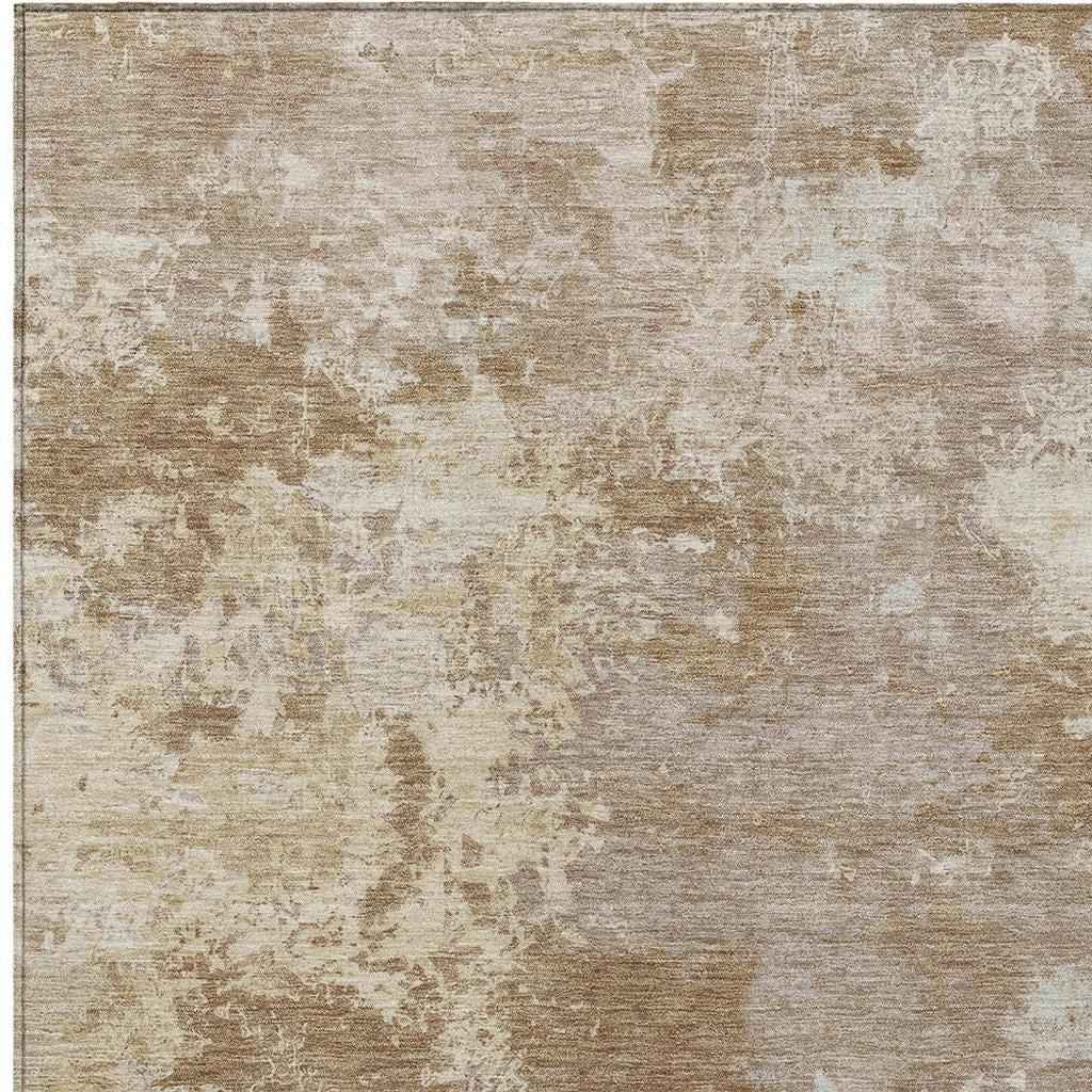 5' X 8' Brown And Beige Abstract Washable Indoor Outdoor Area Rug