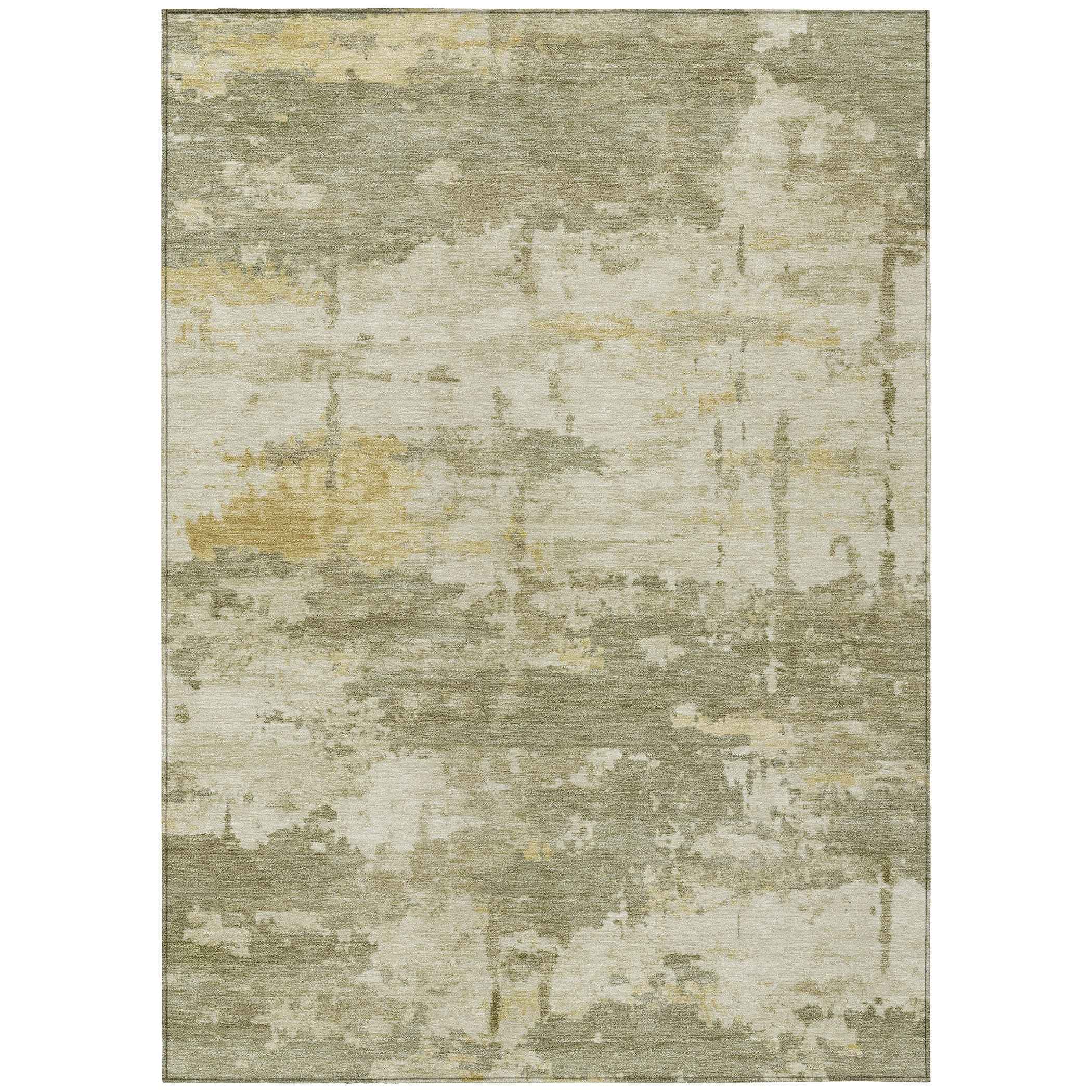 9' X 12' Sage Ivory And Gold Abstract Washable Indoor Outdoor Area Rug