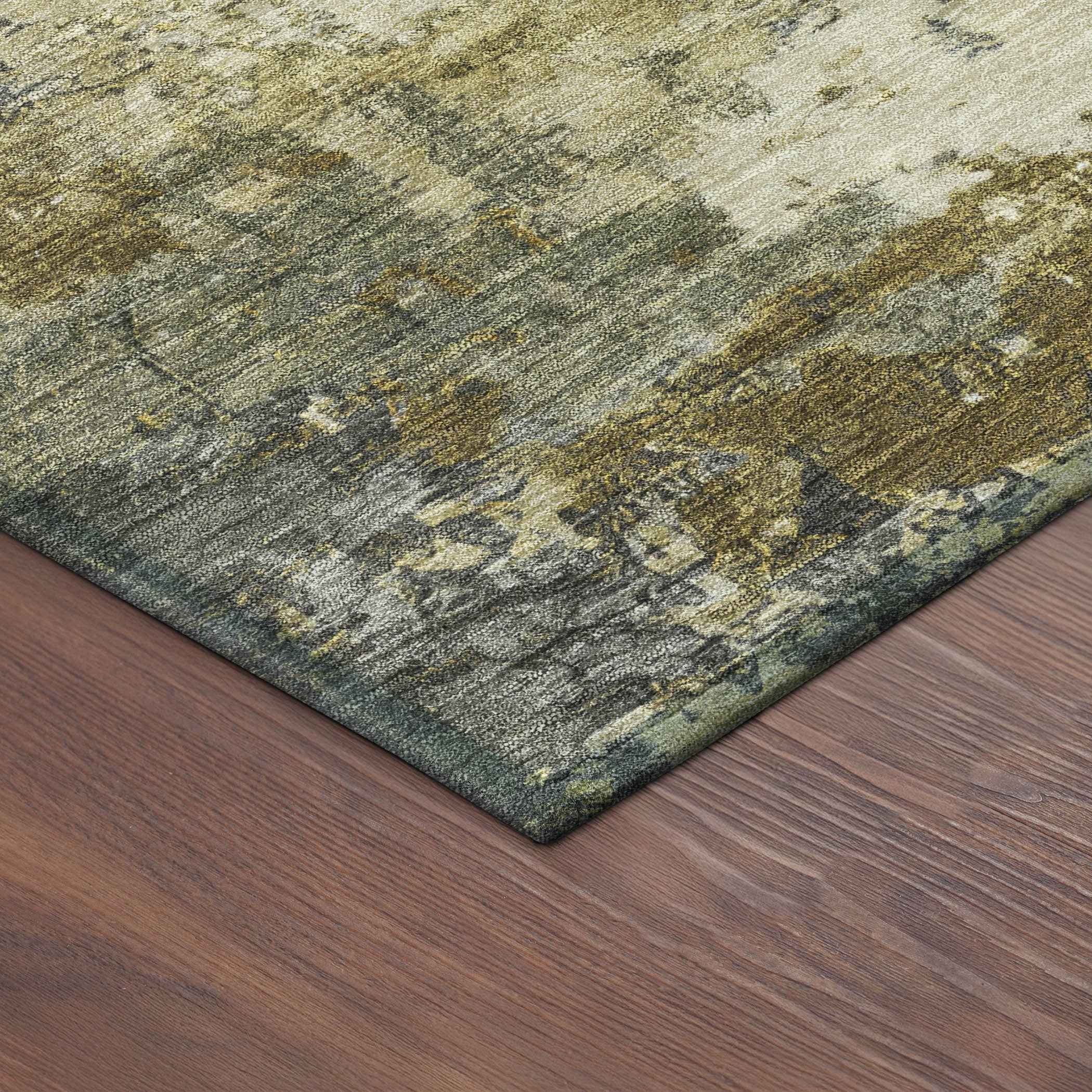 5' X 8' Pewter And Gold Abstract Washable Indoor Outdoor Area Rug