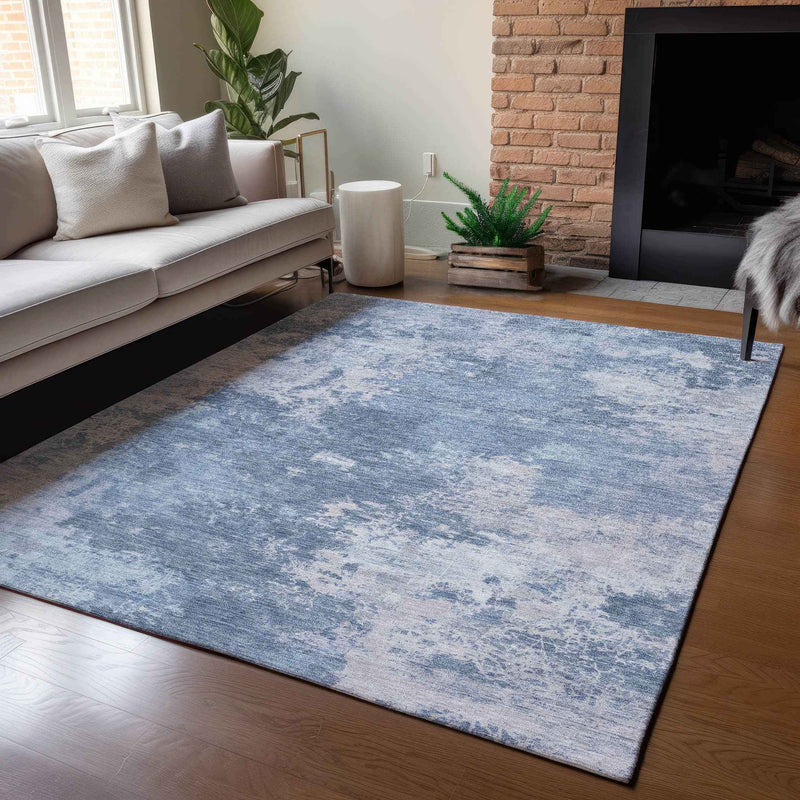3' X 5' Blue And Ivory Abstract Washable Indoor Outdoor Area Rug