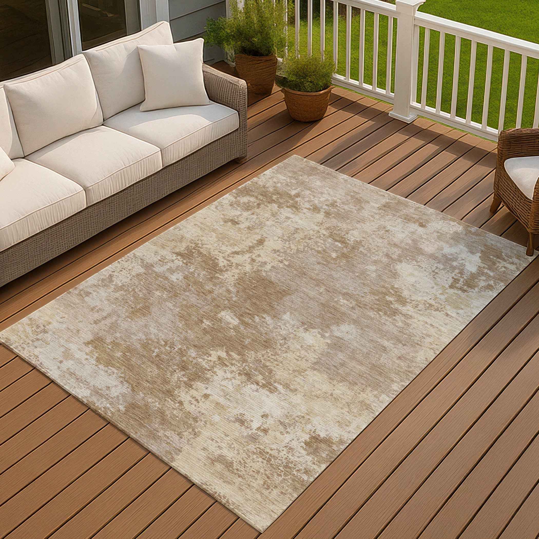 3' X 5' Brown And Beige Abstract Washable Indoor Outdoor Area Rug