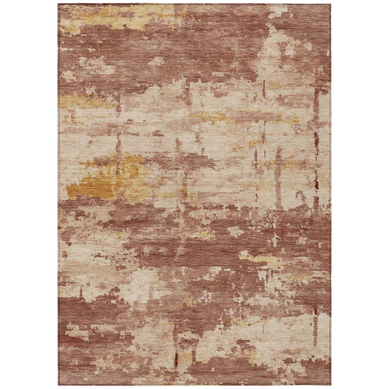 10' X 14' Rust And Beige Abstract Washable Indoor Outdoor Area Rug