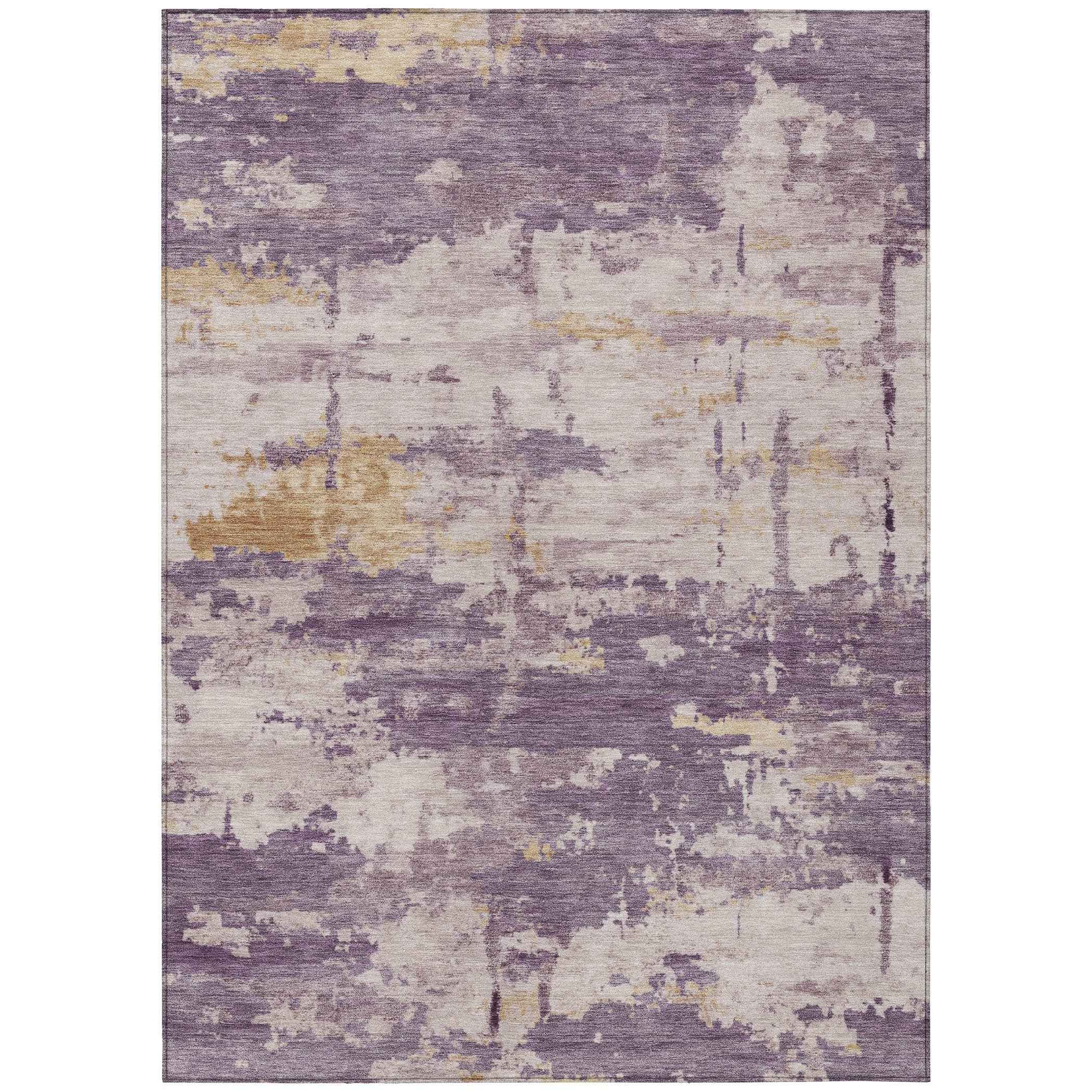 10' X 14' Plum Ivory And Gold Abstract Washable Indoor Outdoor Area Rug