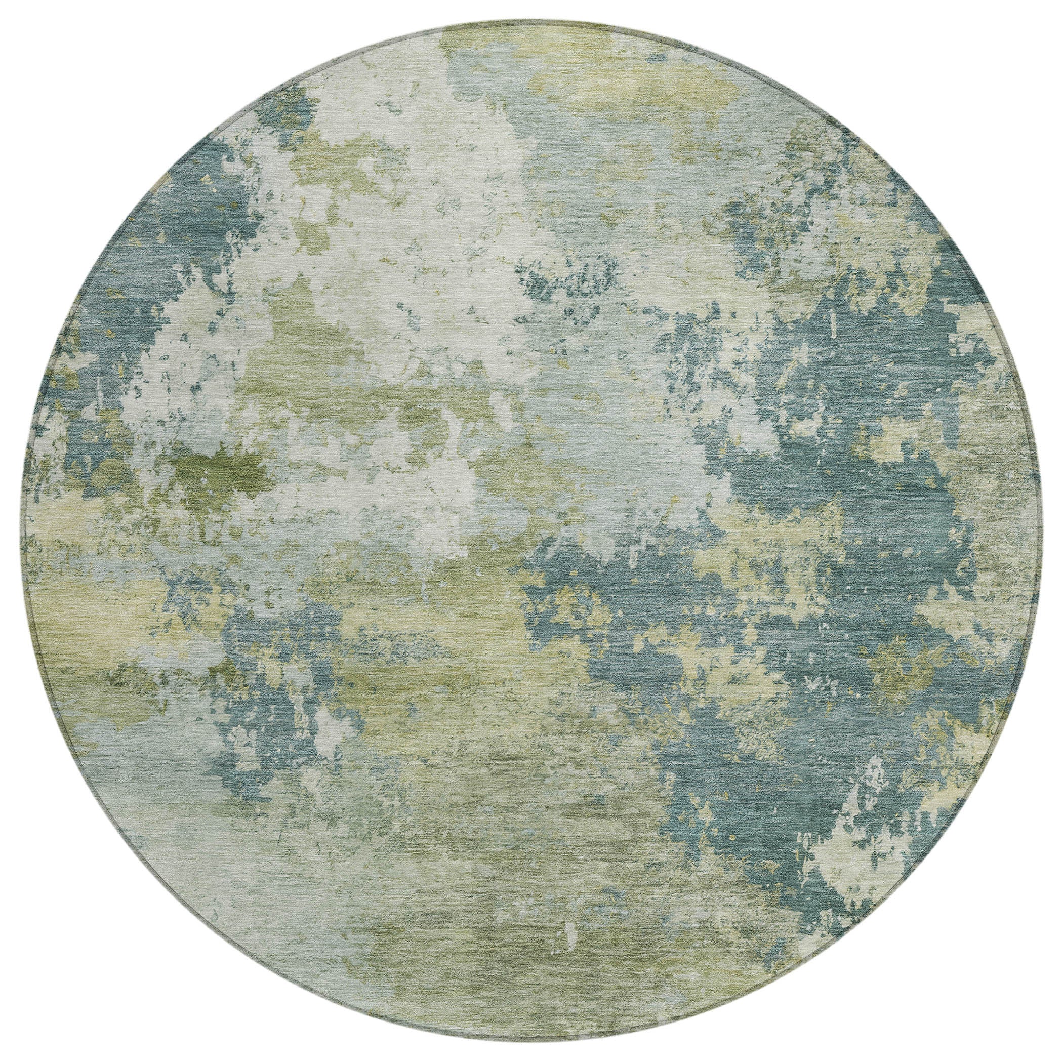 8' Aqua And Green Round Abstract Washable Indoor Outdoor Area Rug - Sports & Outdoor