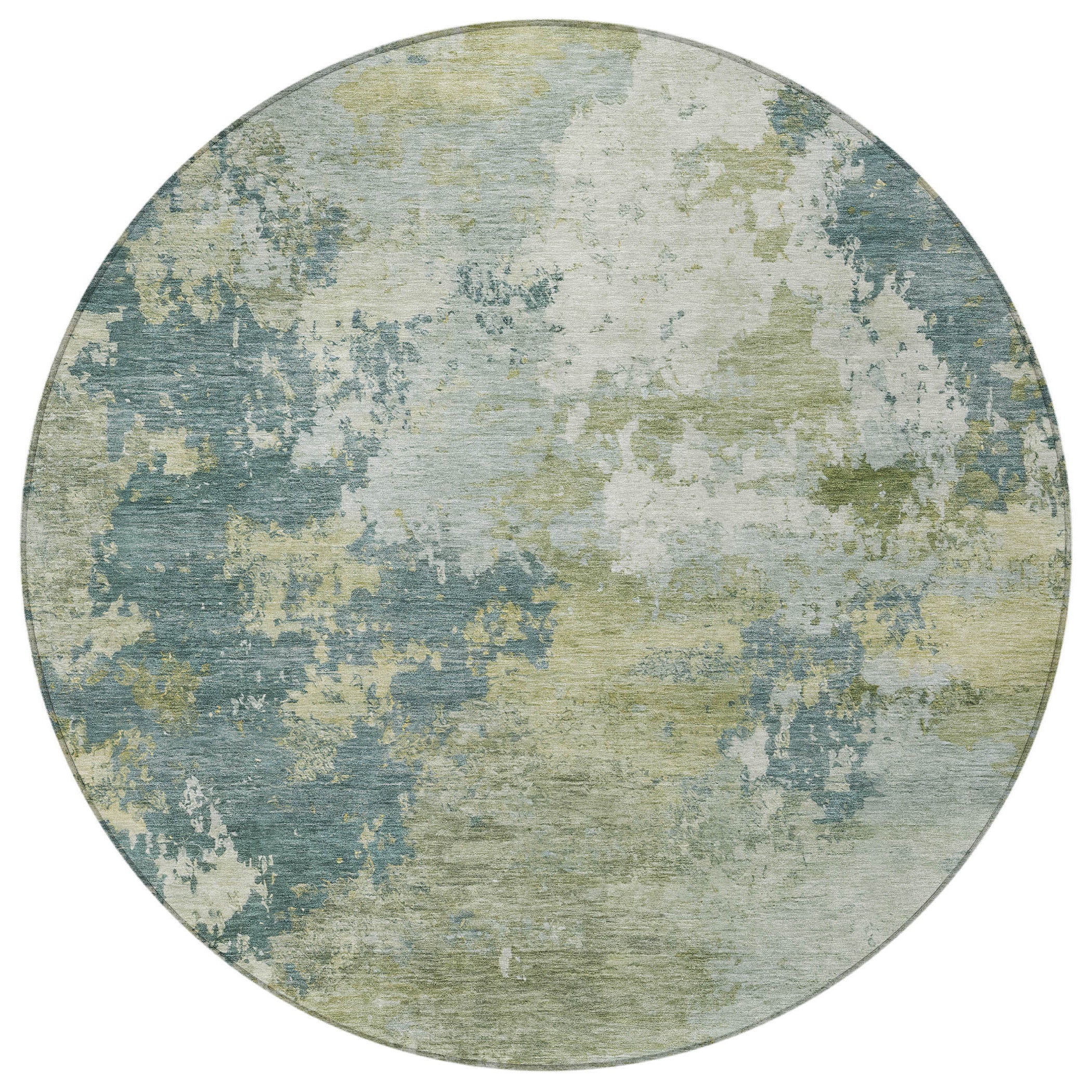 8' Aqua And Green Round Abstract Washable Indoor Outdoor Area Rug - Sports & Outdoor