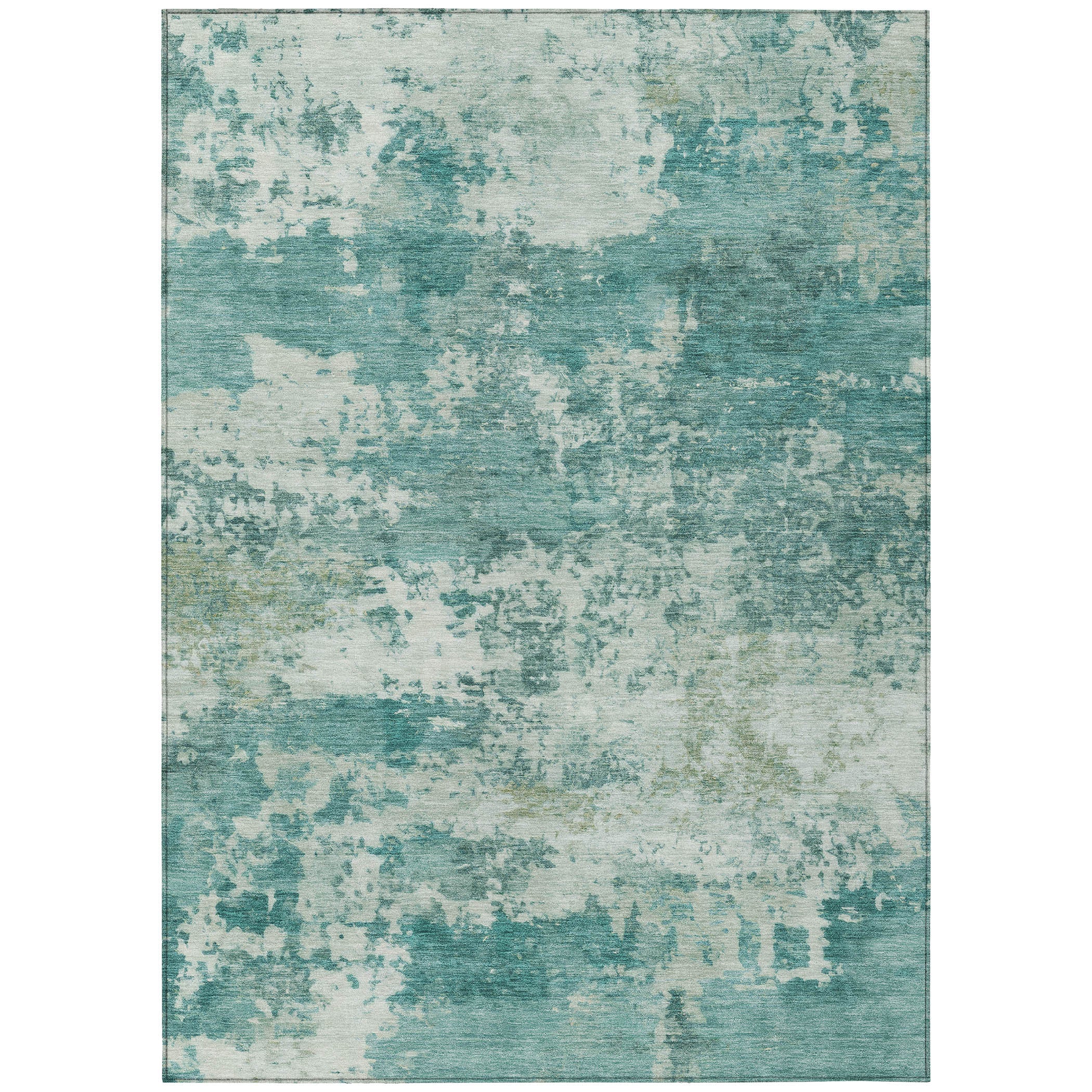 5' X 8' Teal Blue And Ivory Abstract Washable Indoor Outdoor Area Rug - Sports & Outdoor