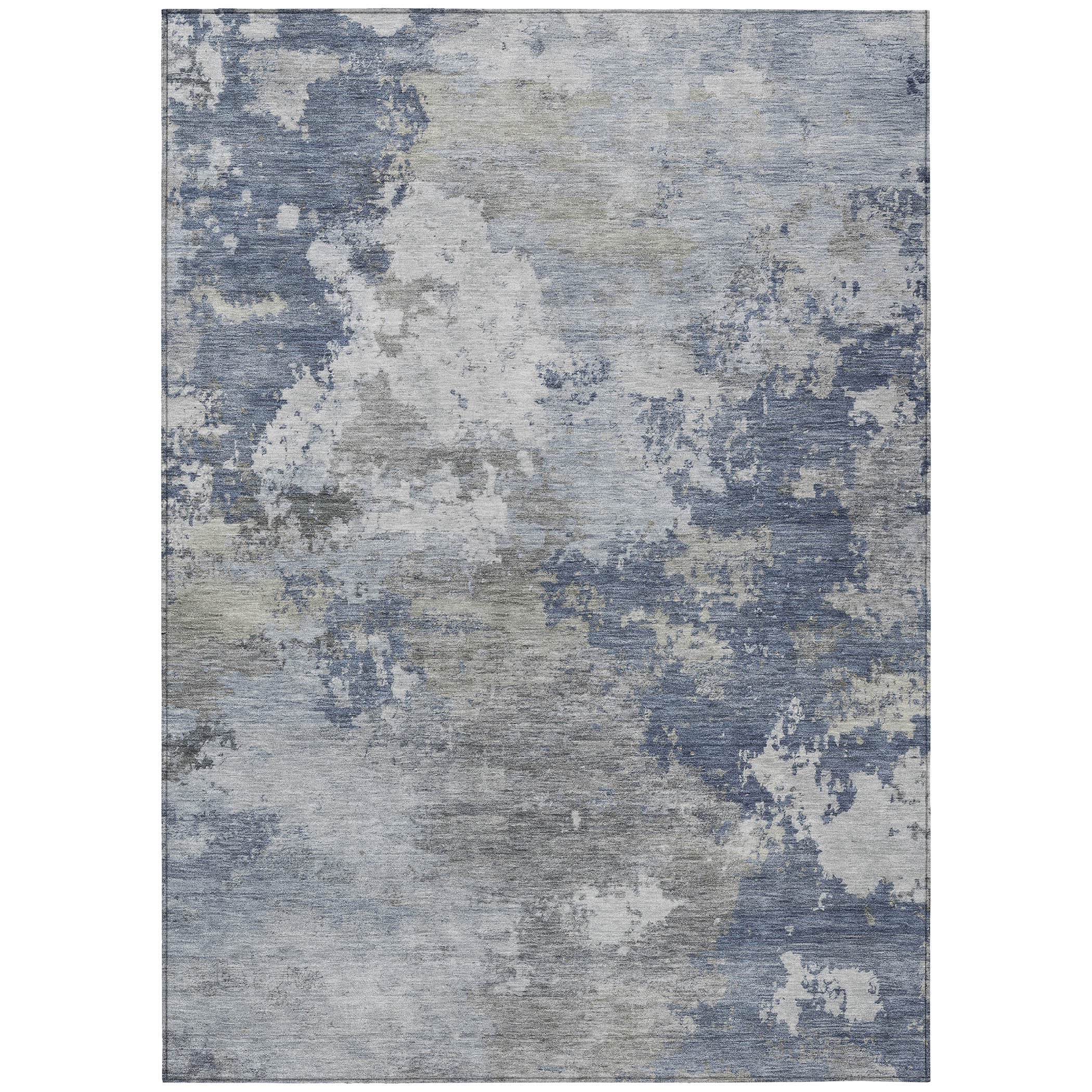 5' X 8' Denim Blue And Ivory Abstract Washable Indoor Outdoor Area Rug - Sports & Outdoor