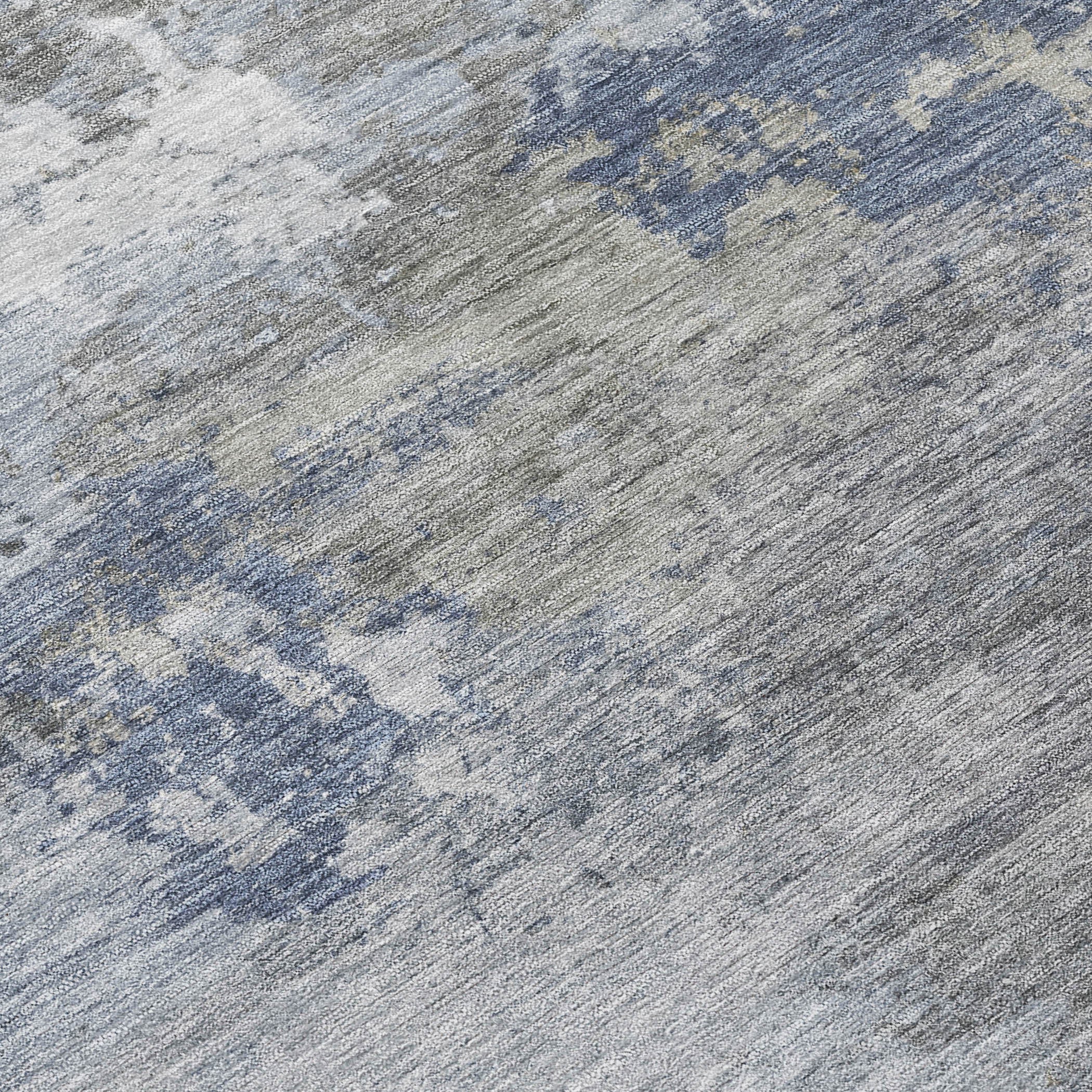 5' X 8' Denim Blue And Ivory Abstract Washable Indoor Outdoor Area Rug - Sports & Outdoor