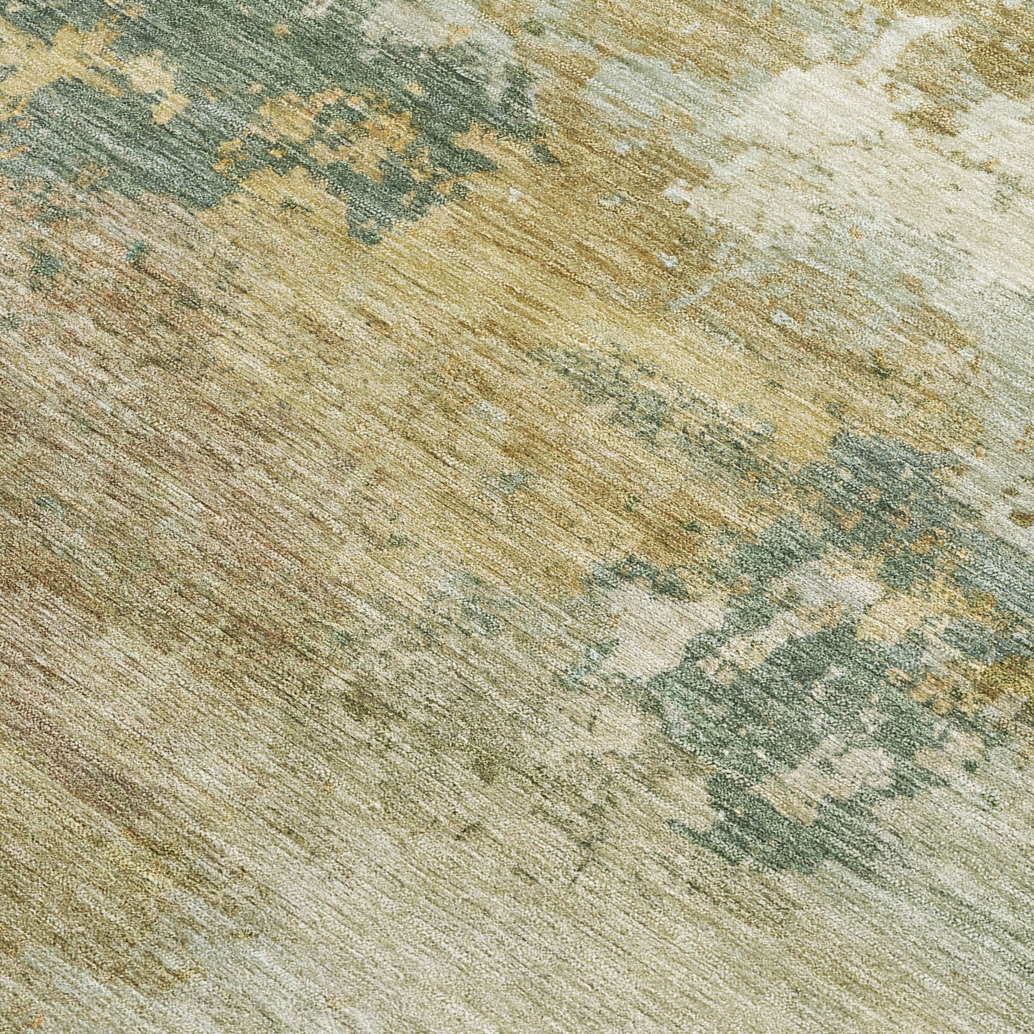 3' X 5' Artichoke Green Gold And Ivory Abstract Washable Indoor Outdoor Area Rug - Sports & Outdoor