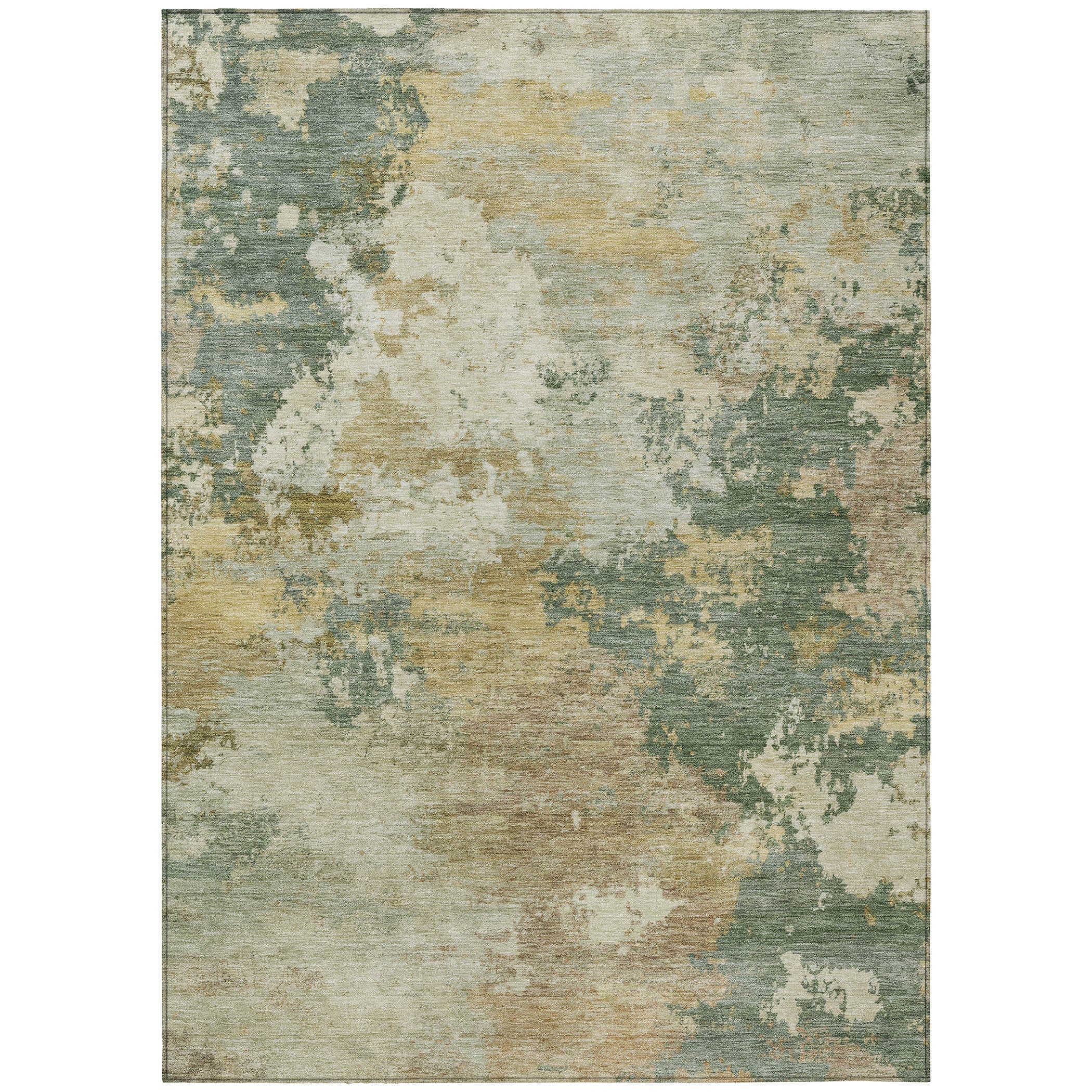 3' X 5' Artichoke Green Gold And Ivory Abstract Washable Indoor Outdoor Area Rug - Sports & Outdoor