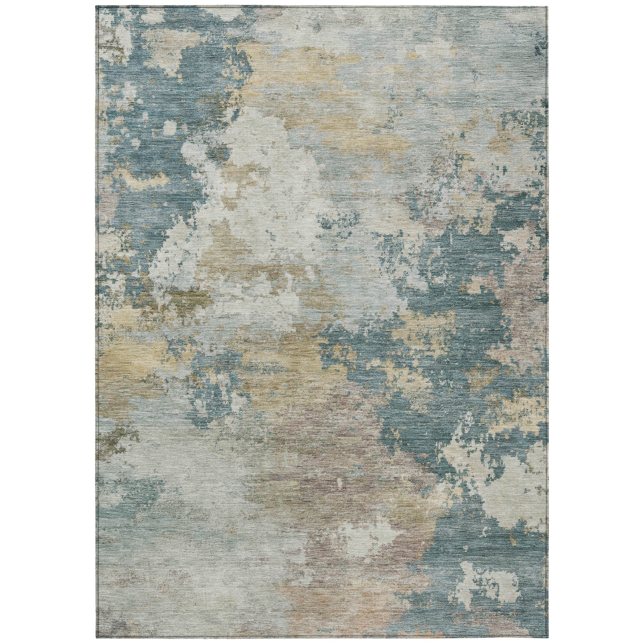 5' X 8' Teal Blue And Gold Abstract Washable Indoor Outdoor Area Rug - Sports & Outdoor
