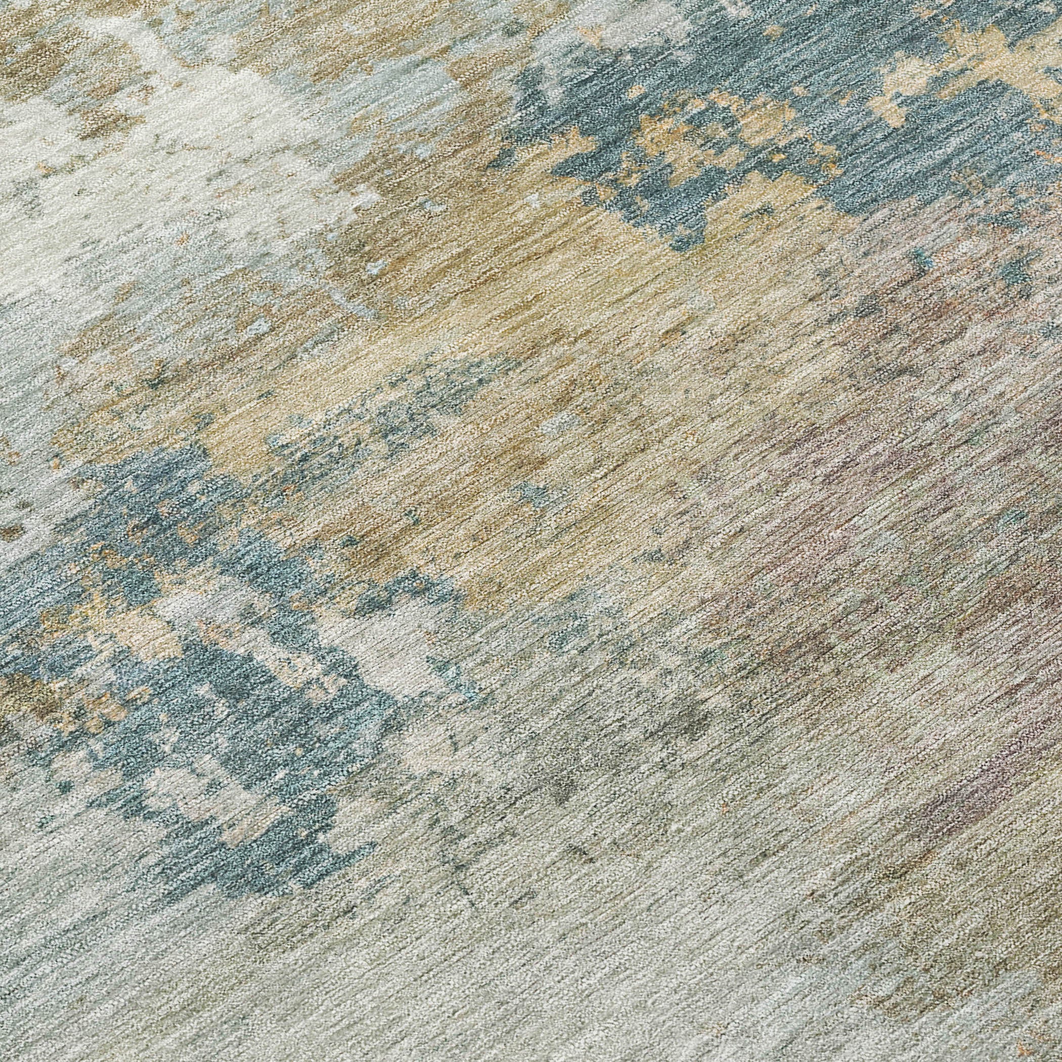 5' X 8' Teal Blue And Gold Abstract Washable Indoor Outdoor Area Rug - Sports & Outdoor
