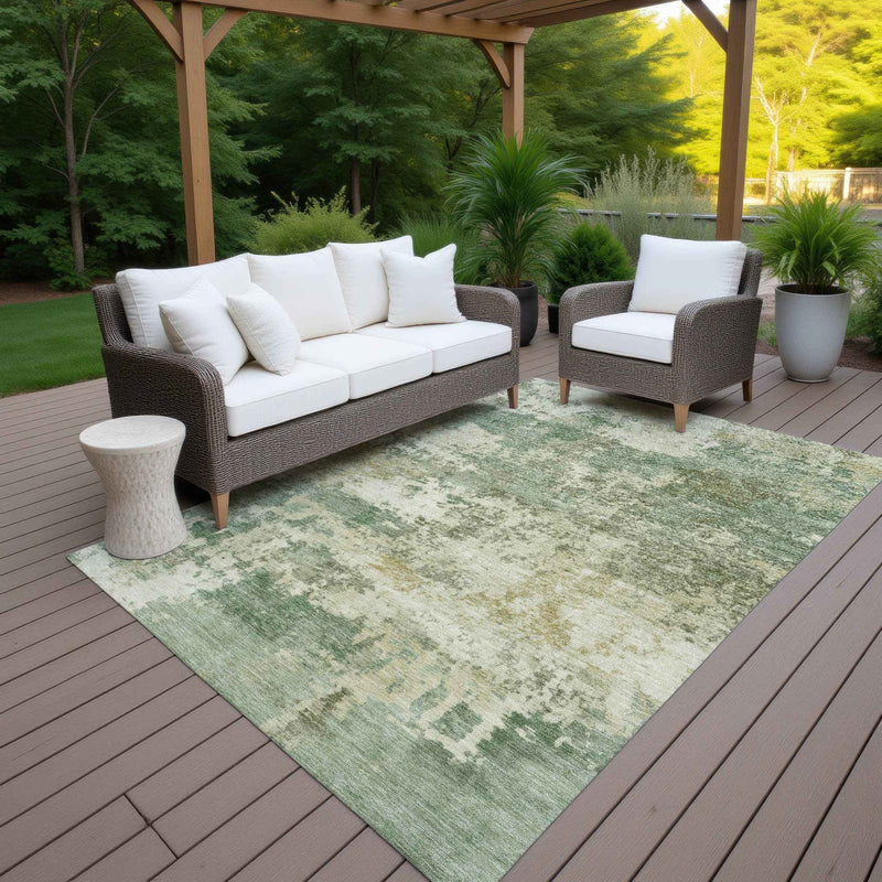 10' X 14' Sage And Beige Abstract Washable Indoor Outdoor Area Rug