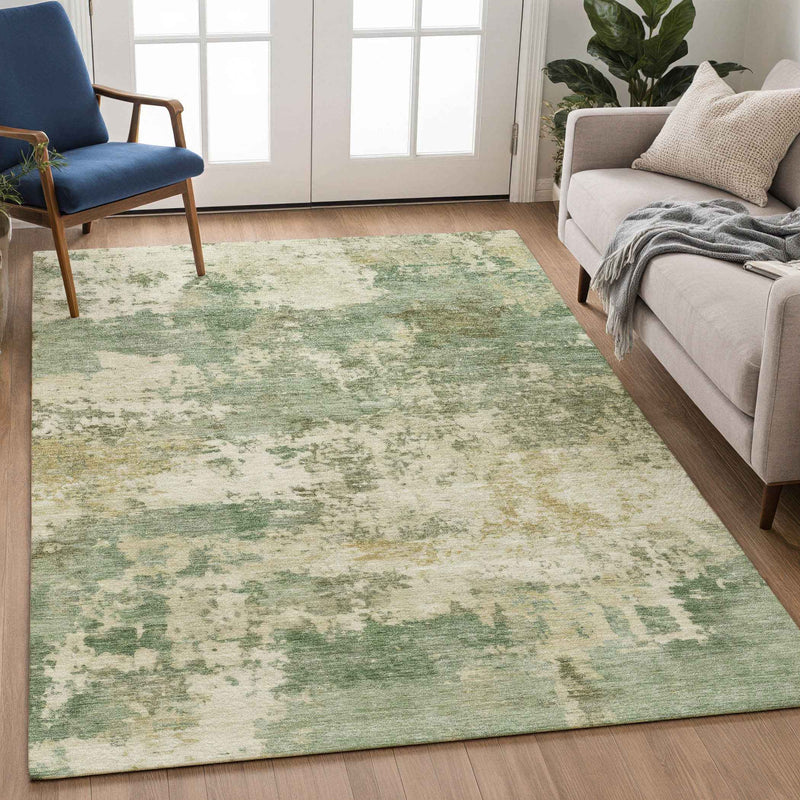 10' X 14' Sage And Beige Abstract Washable Indoor Outdoor Area Rug