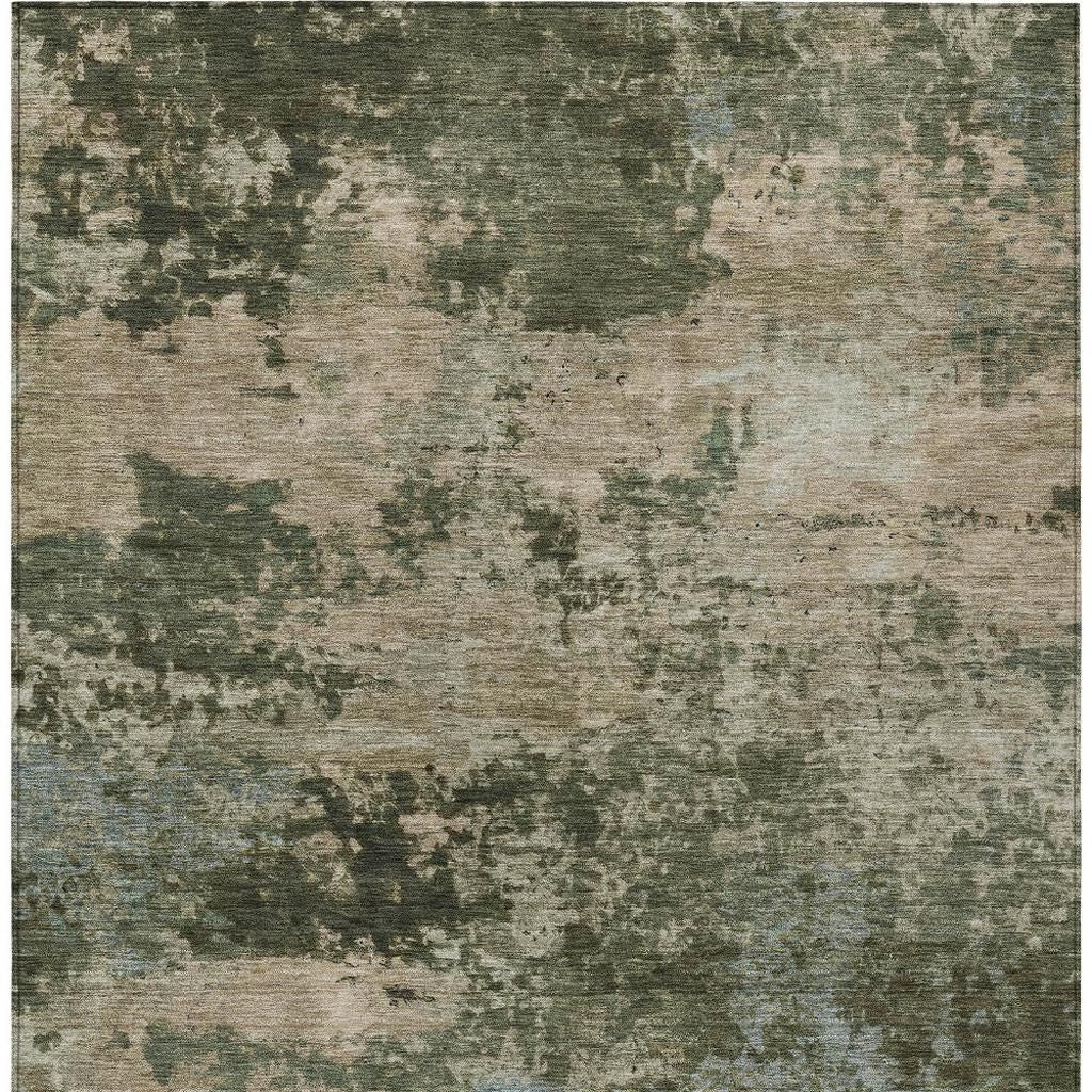 3' X 5' Olive Green And Beige Abstract Washable Indoor Outdoor Area Rug - Sports & Outdoor