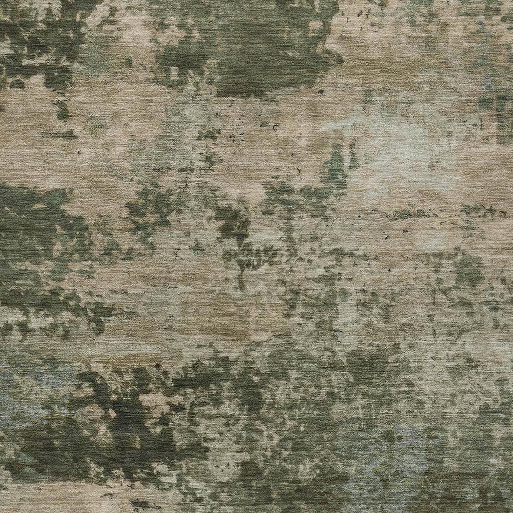 3' X 5' Olive Green And Beige Abstract Washable Indoor Outdoor Area Rug - Sports & Outdoor