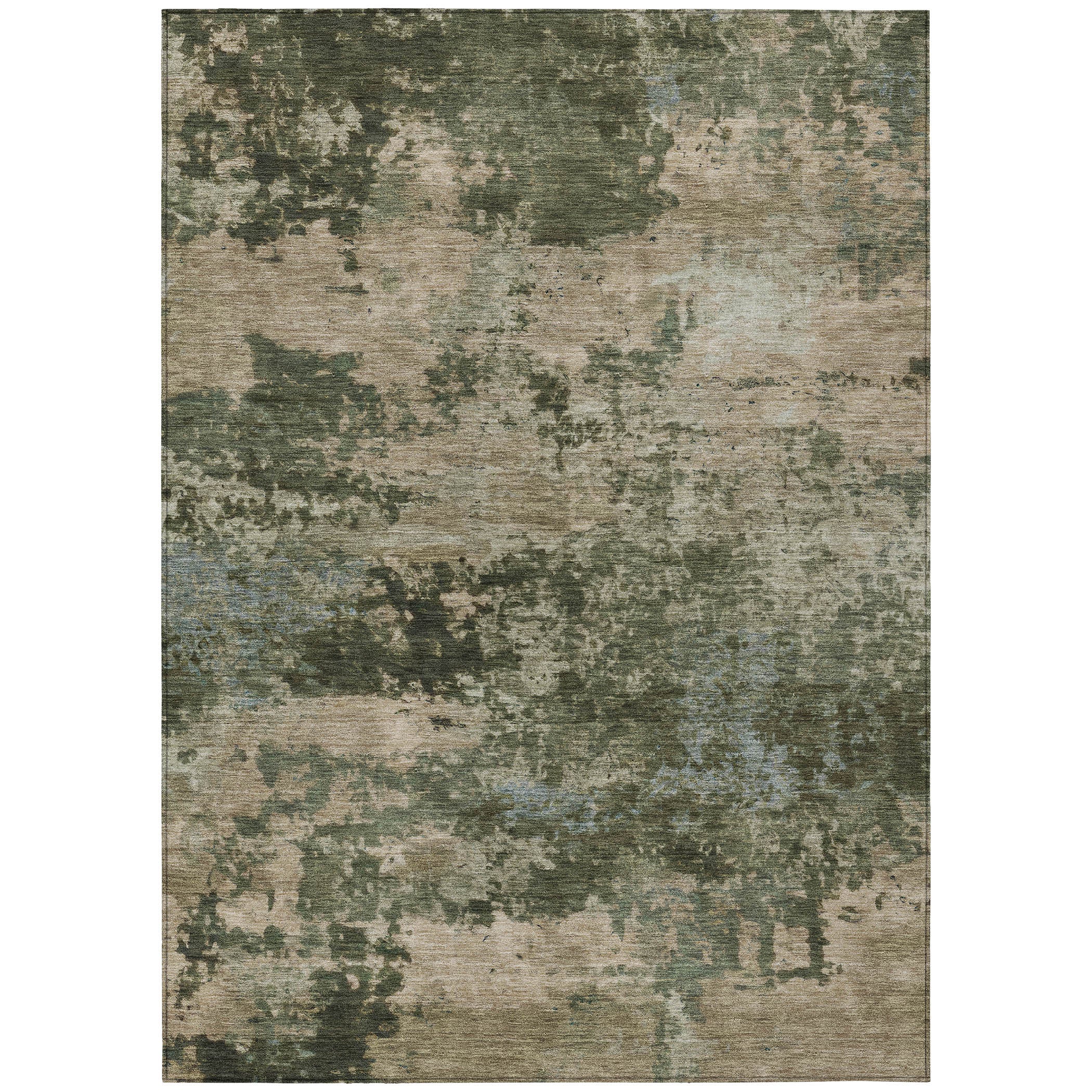 3' X 5' Olive Green And Beige Abstract Washable Indoor Outdoor Area Rug - Sports & Outdoor