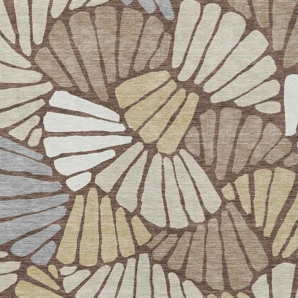 5' X 8' Chocolate Gold And Gray Floral Washable Indoor Outdoor Area Rug