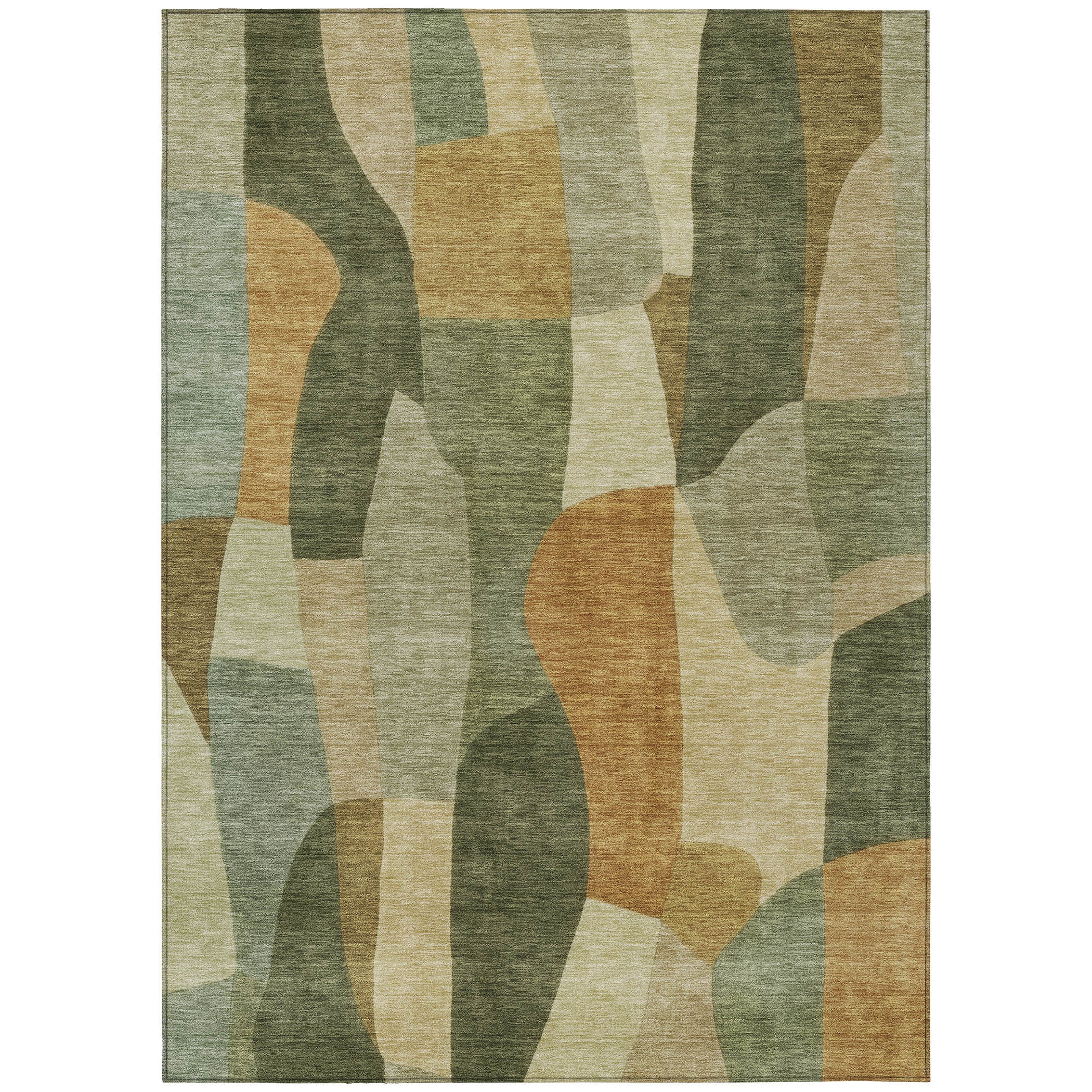 10' X 14' Fern Green And Gold Abstract Washable Indoor Outdoor Area Rug - Sports & Outdoor