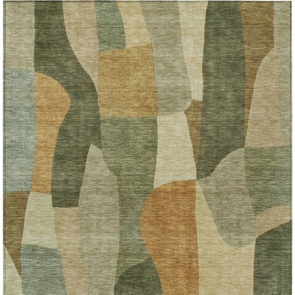 10' X 14' Fern Green And Gold Abstract Washable Indoor Outdoor Area Rug - Sports & Outdoor