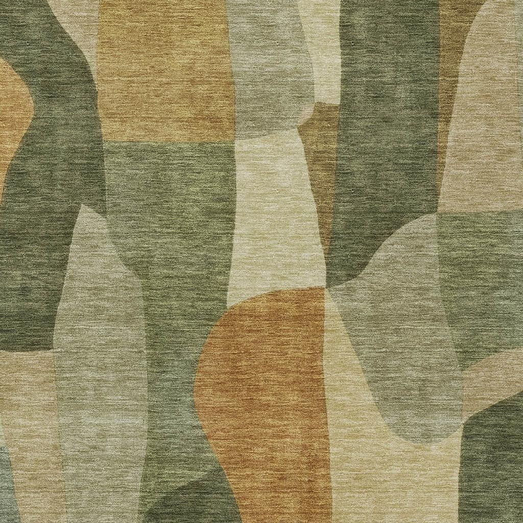 3' X 5' Fern Green And Gold Abstract Washable Indoor Outdoor Area Rug - Sports & Outdoor