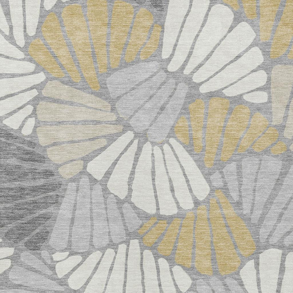 5' X 8' Gray Gold And Ivory Floral Washable Indoor Outdoor Area Rug - Sports & Outdoor