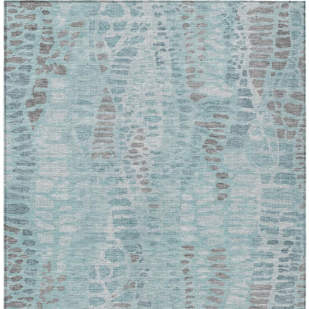 3' X 5' Teal Blue And Gray Abstract Washable Indoor Outdoor Area Rug - Sports & Outdoor