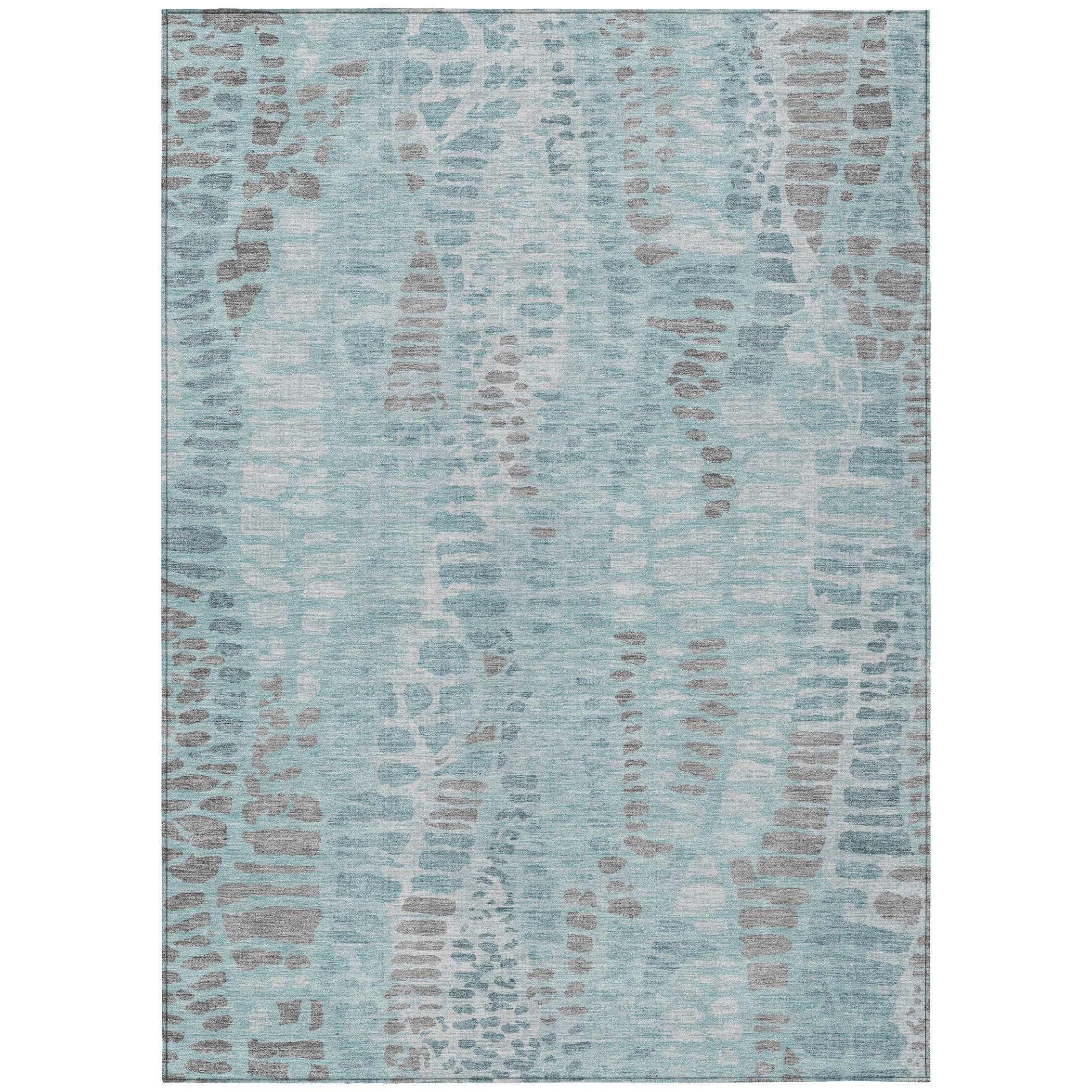 3' X 5' Teal Blue And Gray Abstract Washable Indoor Outdoor Area Rug - Sports & Outdoor